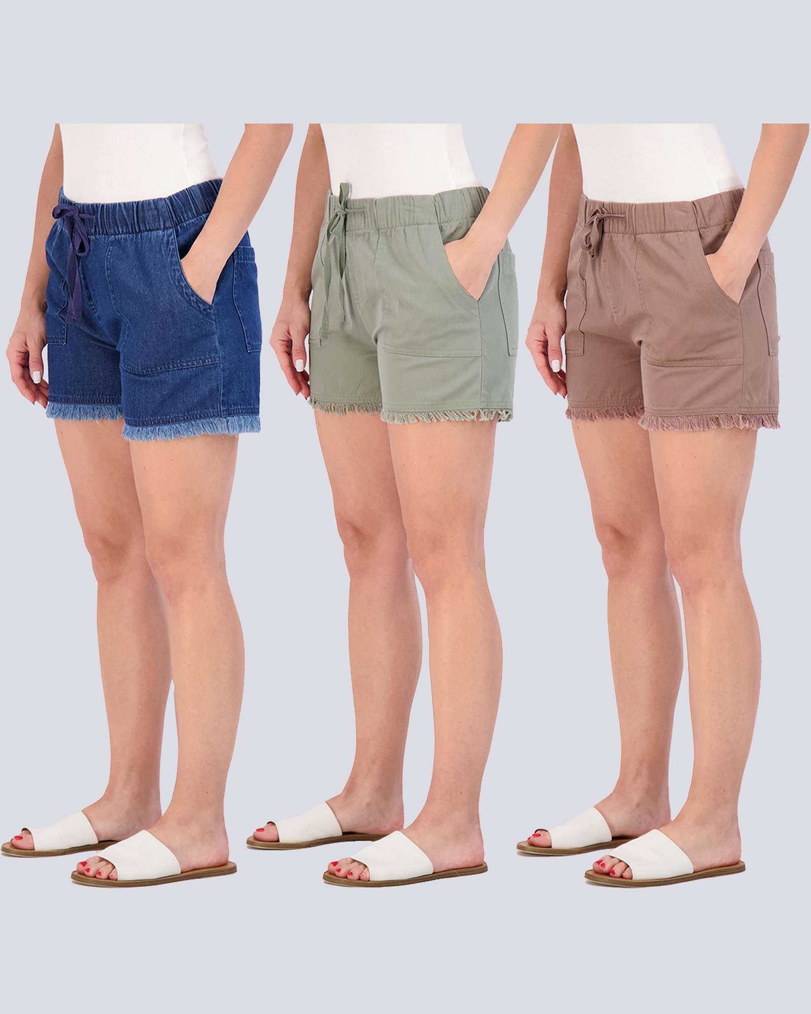3 Pack: Women's Twill Cutoff Casual Khaki Shorts