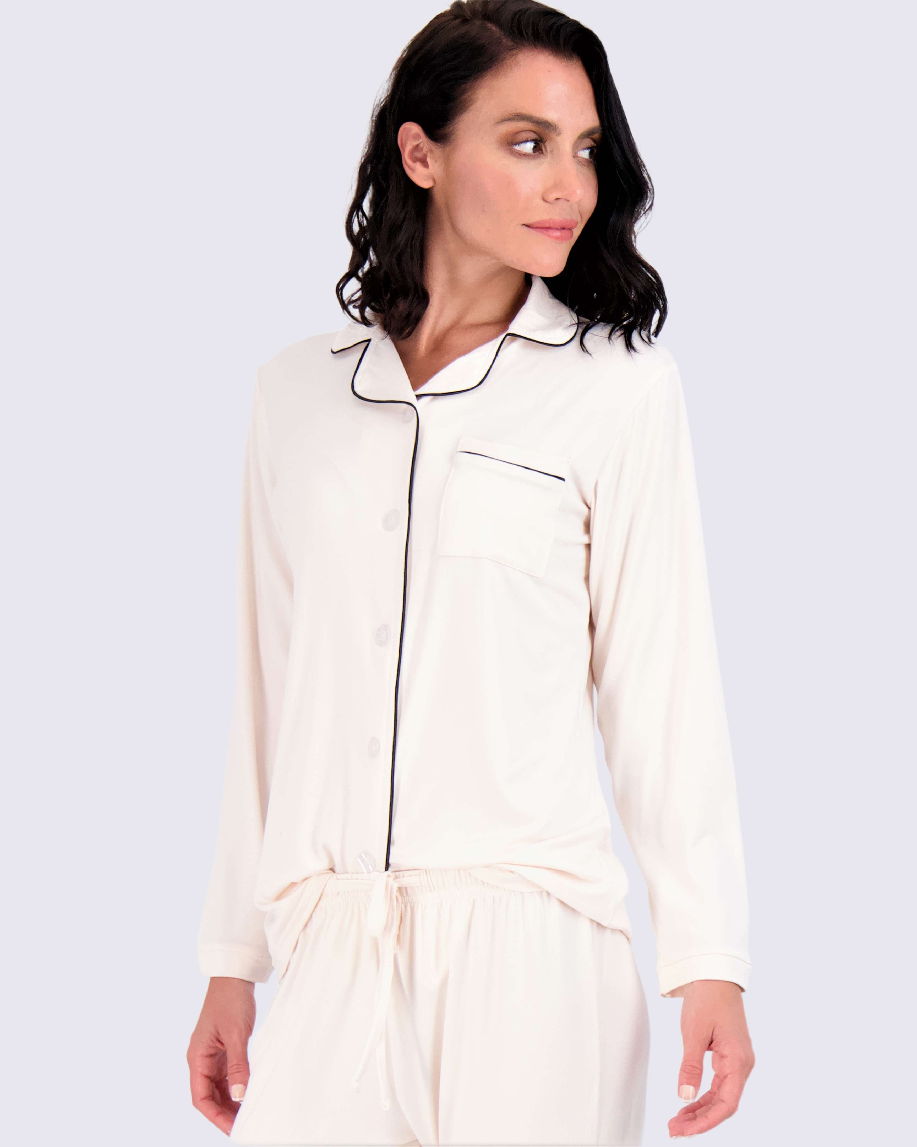 4 Piece: Women’s Long Sleeve Button Down Pajama Set