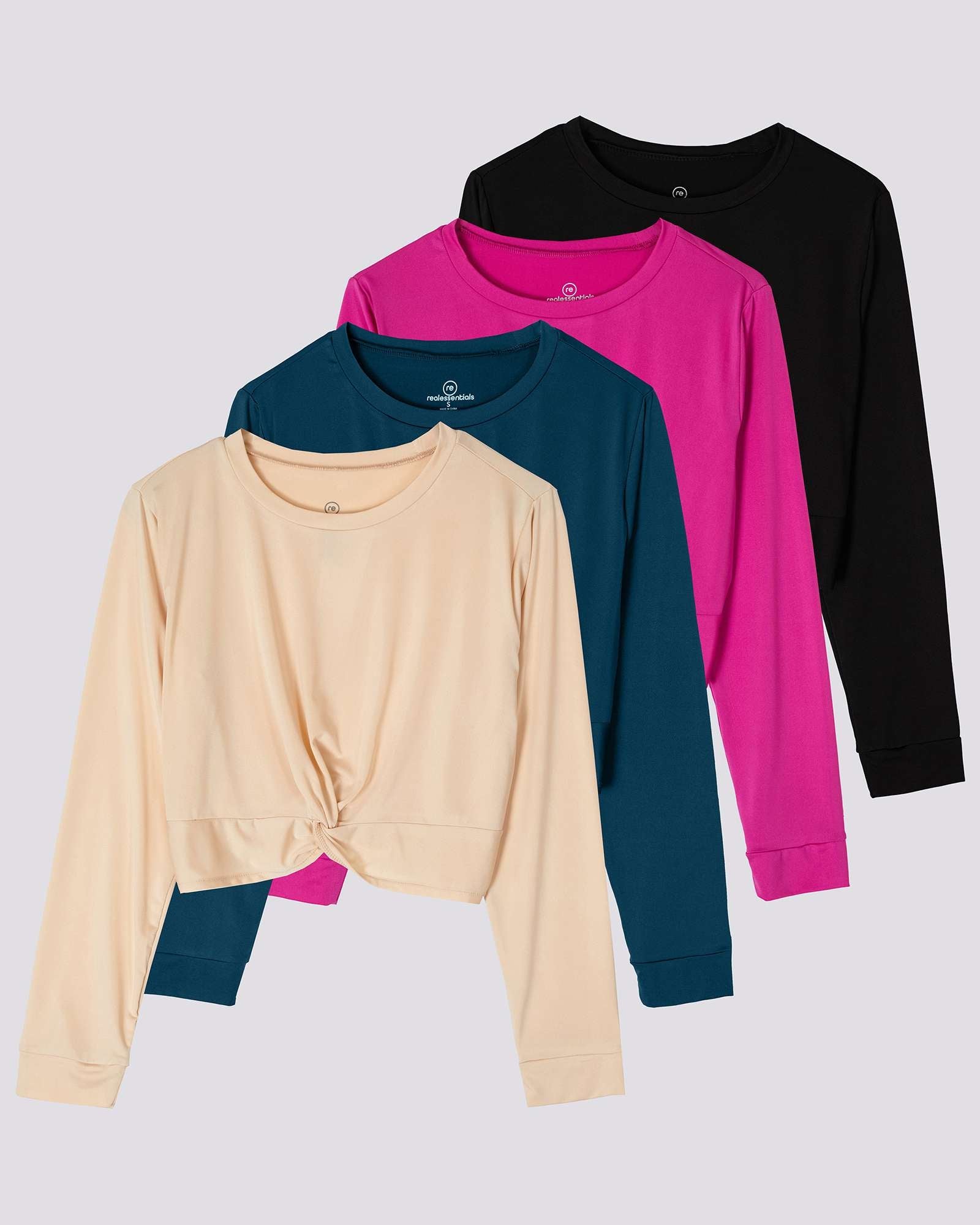4 Pack: Women's Long-Sleeve Twist Front T-Shirt (Available in Plus Size)