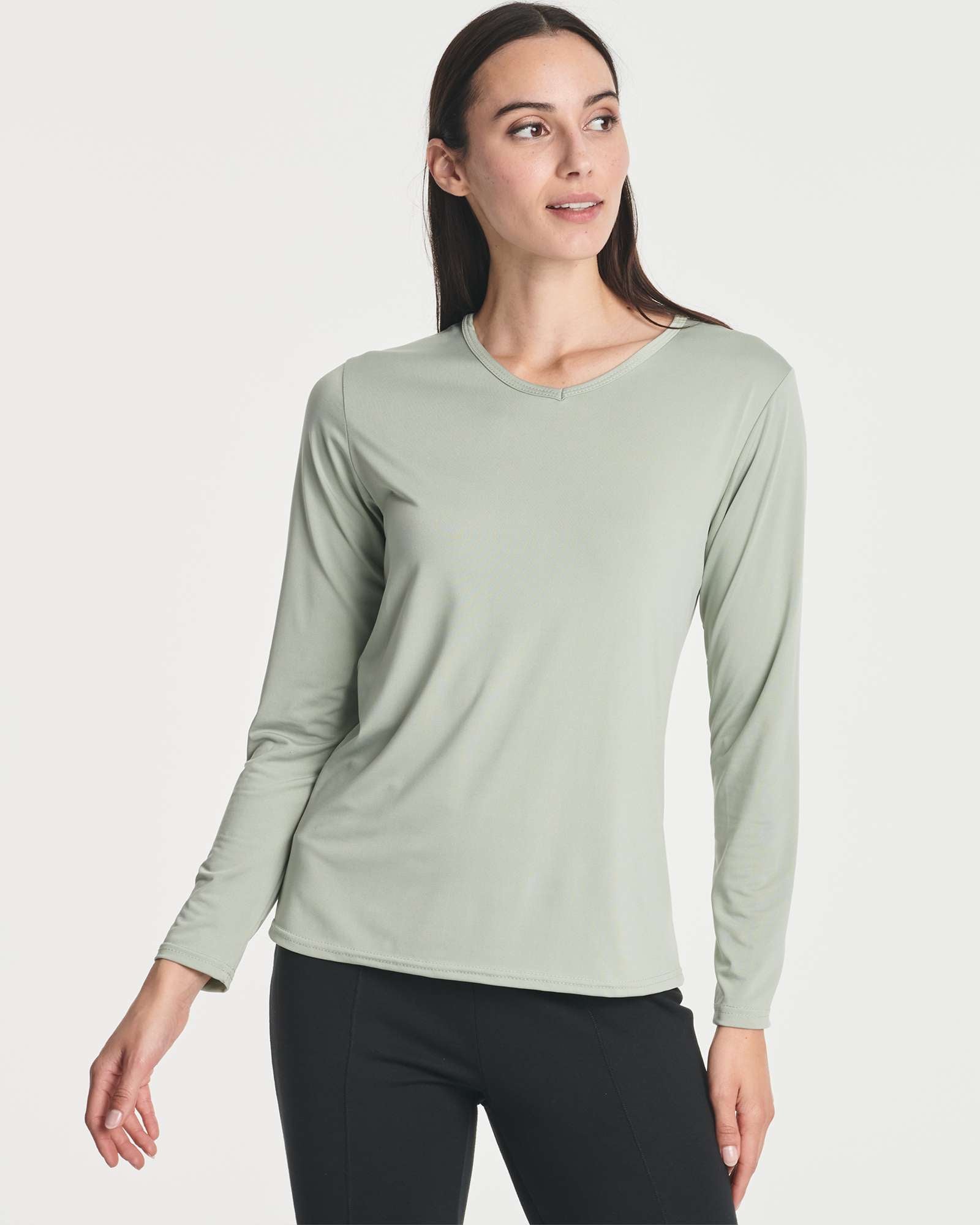 4 Pack: Women's Dry-Fit Long-Sleeve V-Neck Athletic Workout Shirt (Available in Plus Size)