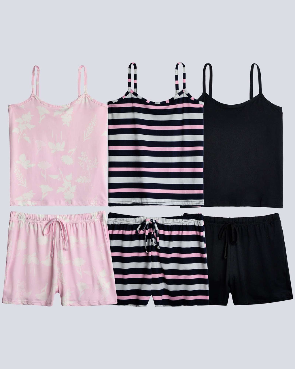 3 Pack: Women's Cami Top and Pajama Set (Available in Plus Size)