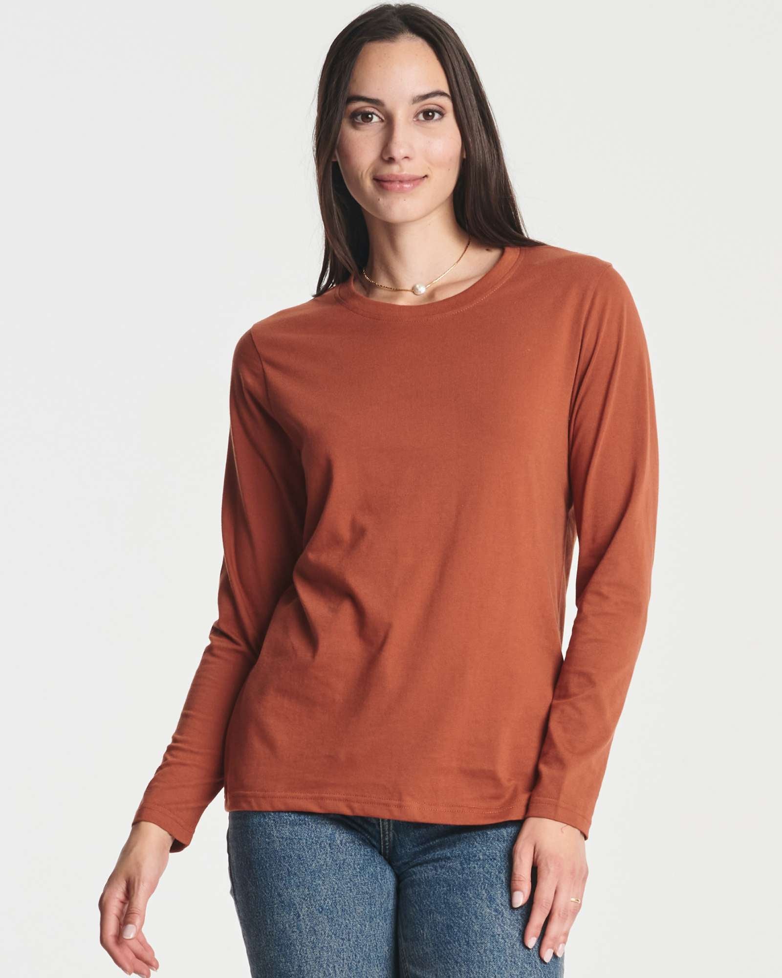 4 Pack: Women's Cotton Classic-Fit Long-Sleeve Crewneck T-Shirt (Available in Plus Size)