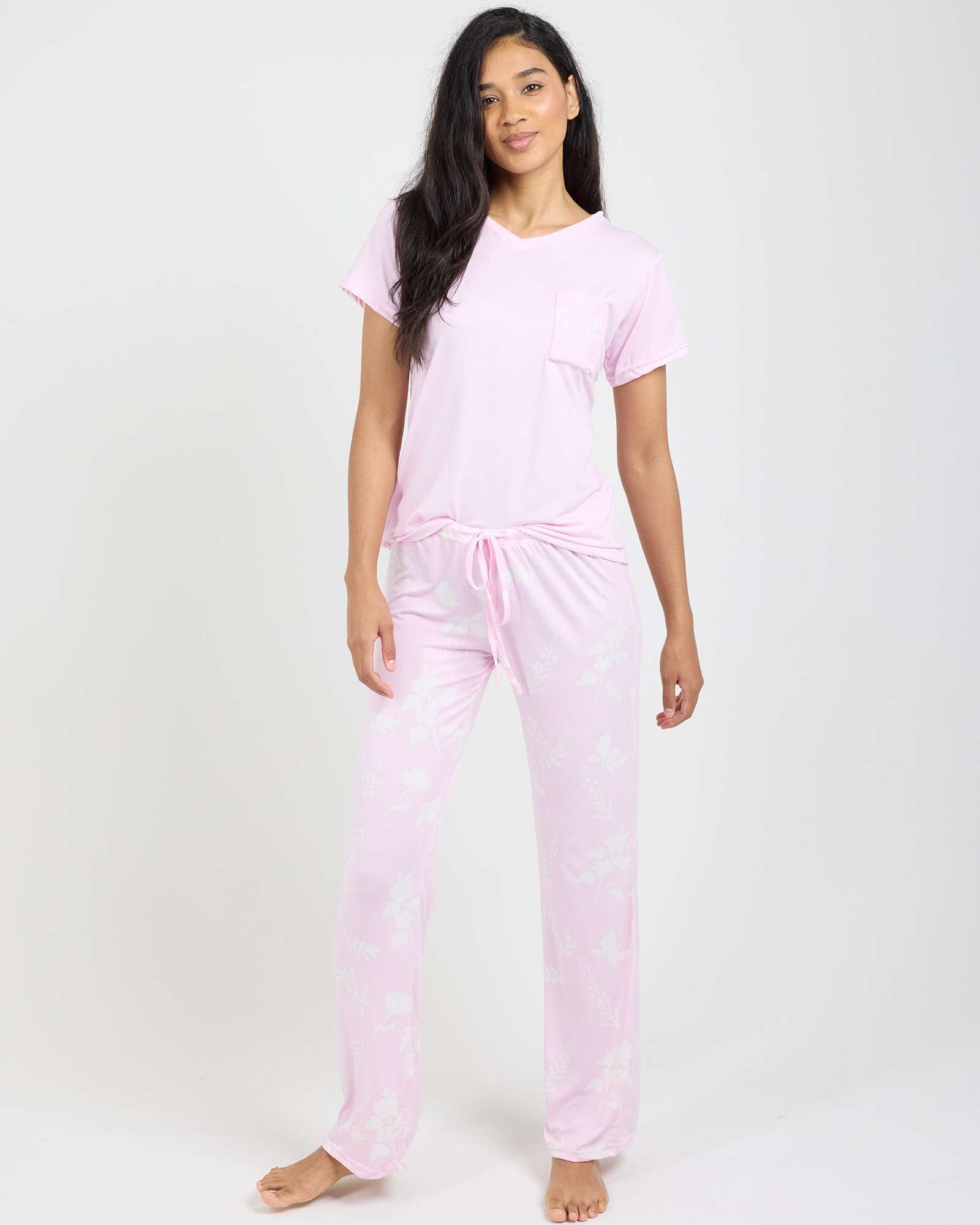 2 Pack: Women’s Pajama Set Super-Soft Short Sleeve V-Neck Top With Pants (Available in Plus Size)