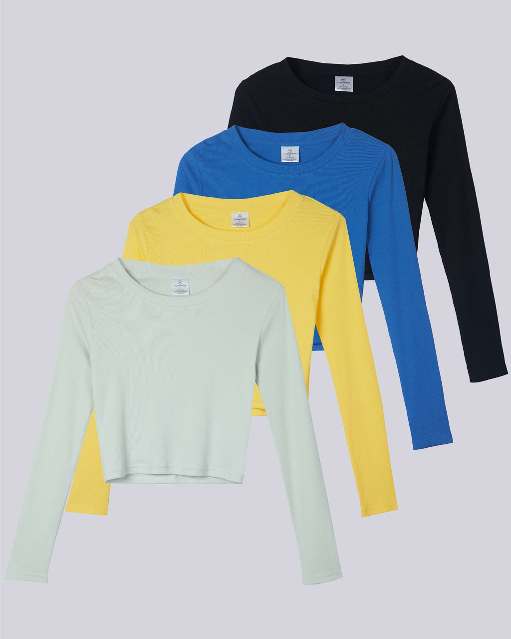 4 Pack: Women's Long Sleeve Ribbed Knit Crop Top (Available in Plus Size)