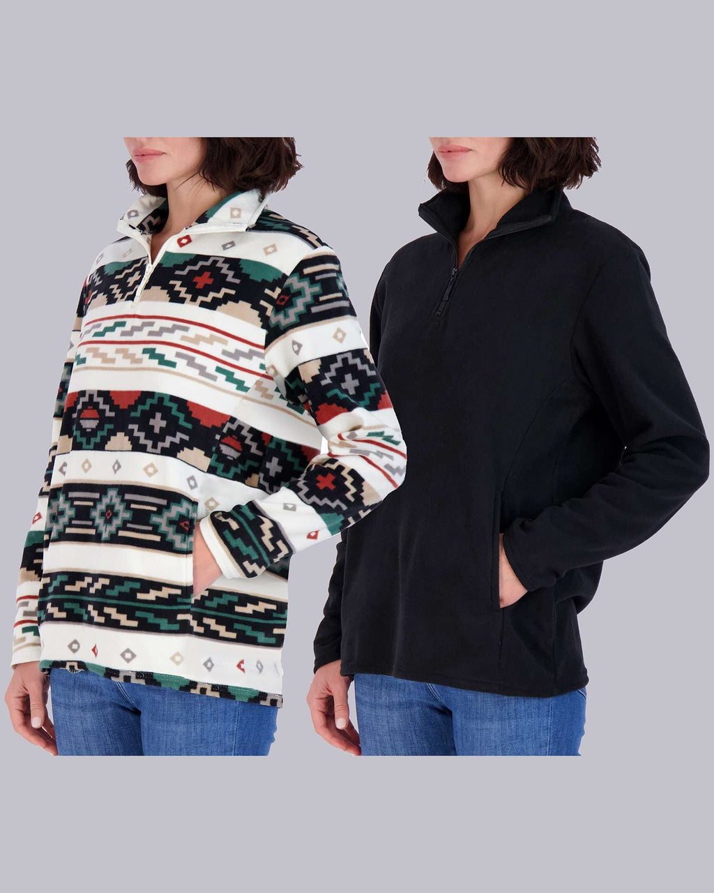 2 Pack: Women's Polar Fleece Long-Sleeve Quarter Zip Winter Jacket (Available in Plus Size)