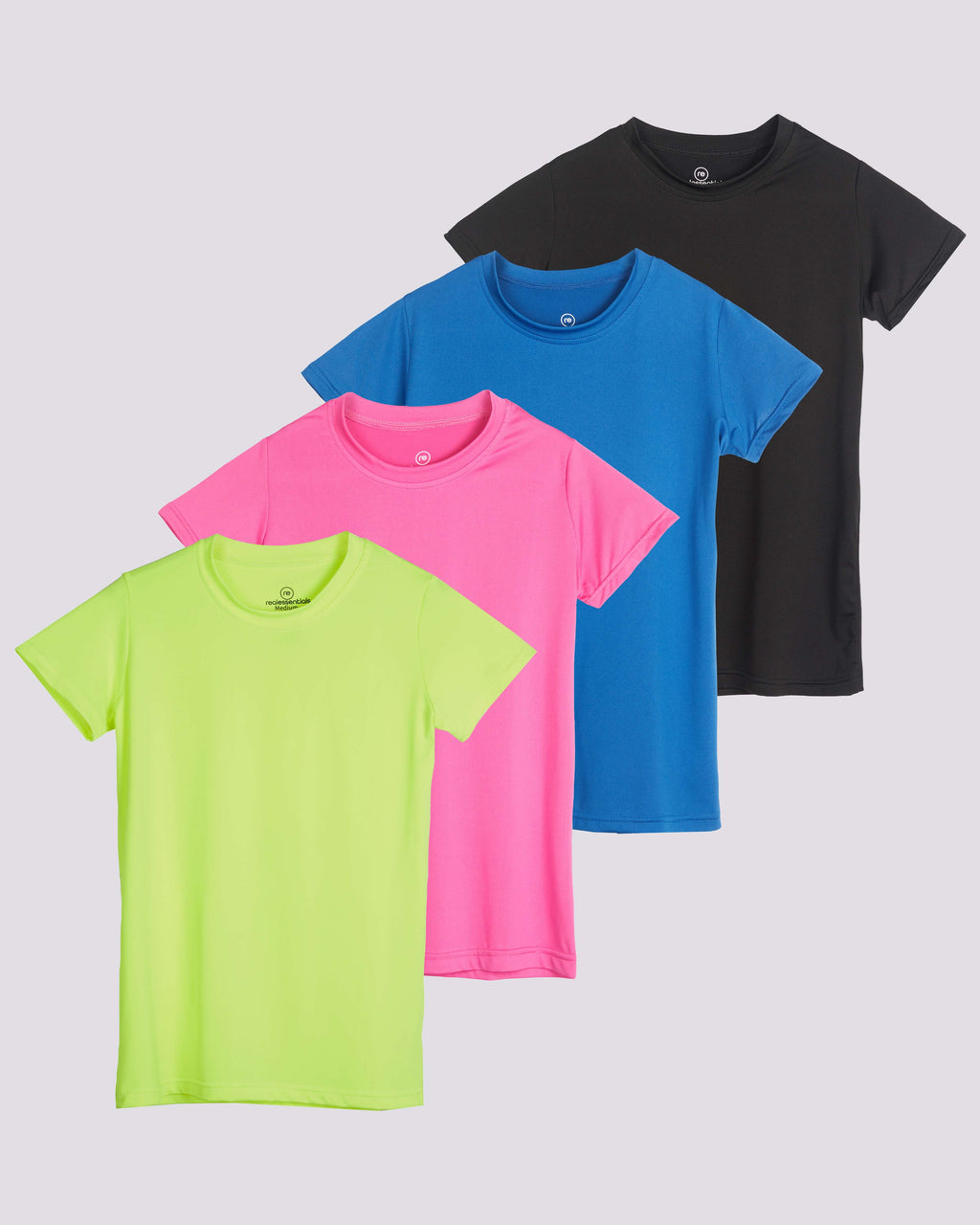 4 Pack: Girls Short Sleeve Dry-Fit Crew Neck Active T-Shirt