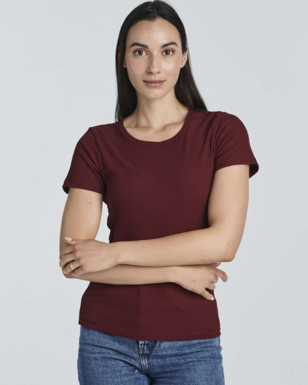 4 Pack: Women's Ribbed Knit Short Sleeve T-Shirt (Available in Plus)