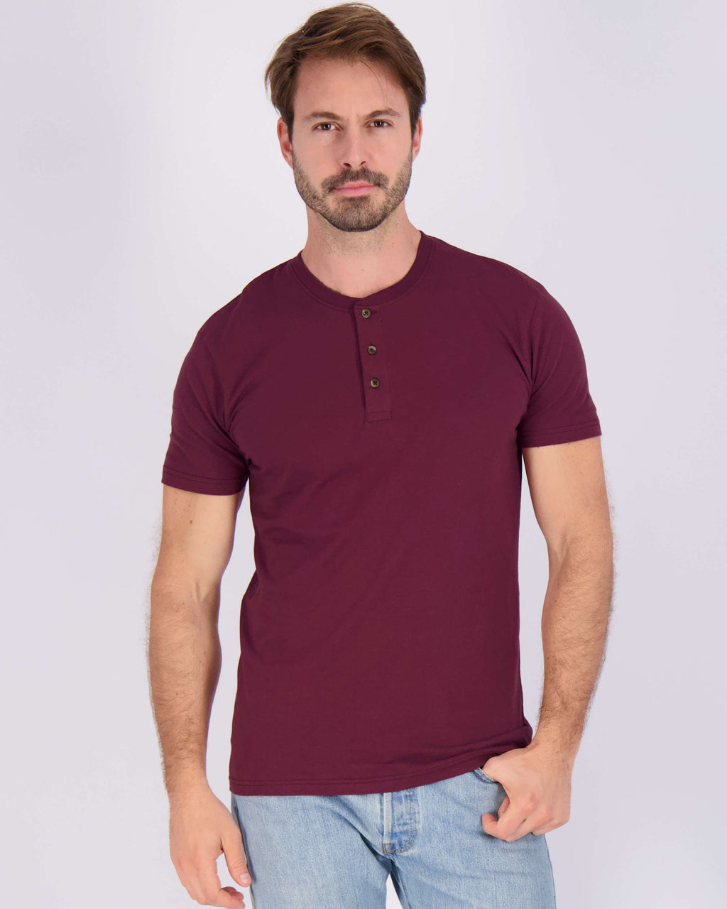 3 Pack: Mens Cotton Short Sleeve Henley T-Shirt