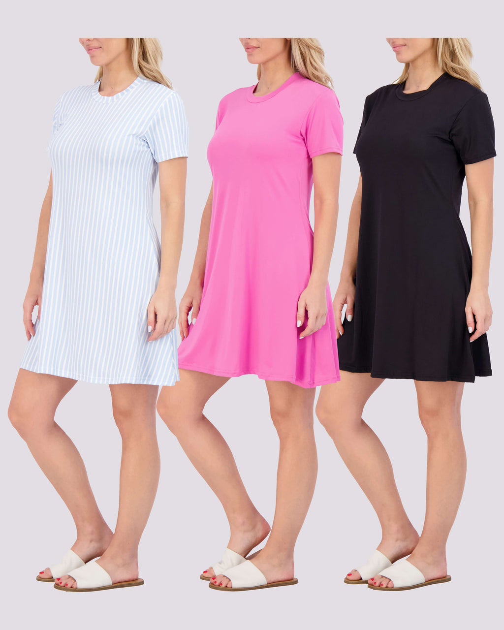 3 Pack: Women's Soft Lounge Swing Casual T-Shirt Dress (Available in Plus Size)