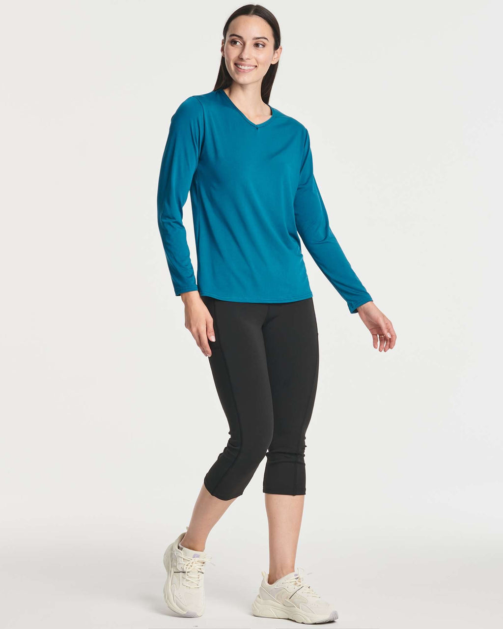 4 Pack: Women's Dry-Fit Long-Sleeve V-Neck Athletic Workout Shirt (Available in Plus Size)