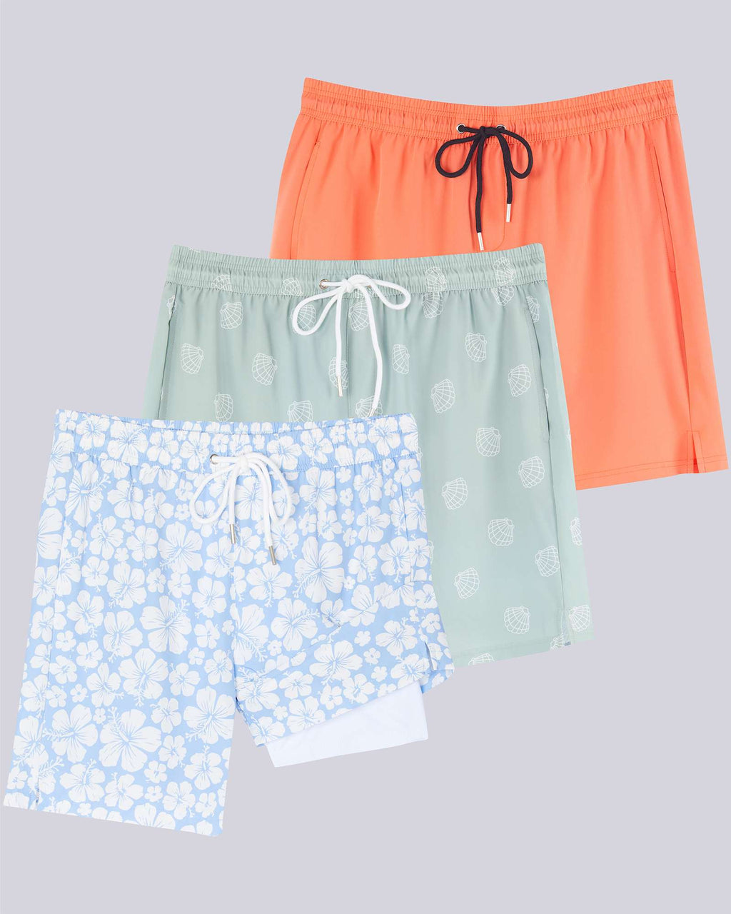 3 Pack: Men's 7" 2-in-1 Swim Trunks with Compression Liner