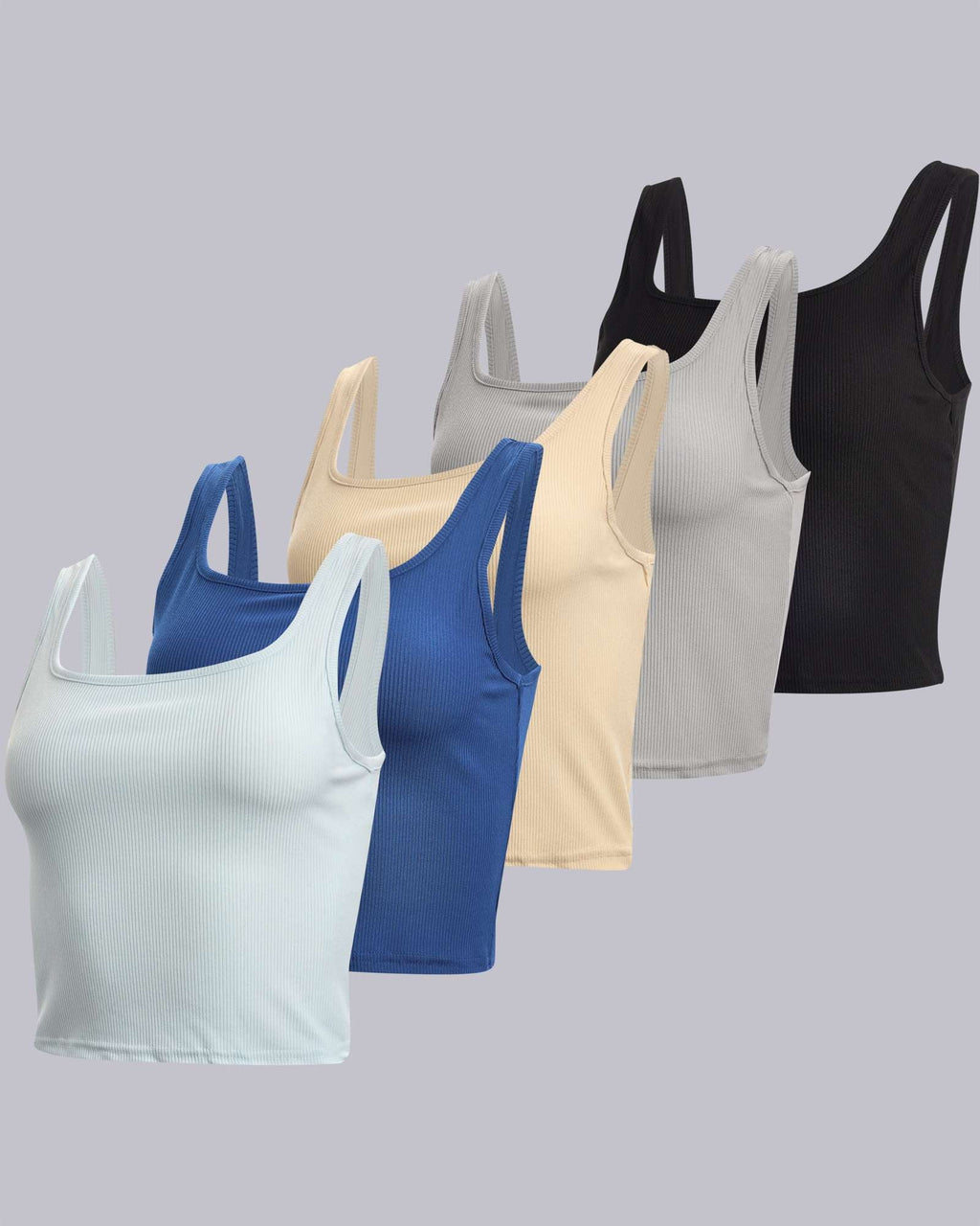 Real Essentials 5 Pack: Women's Soft Knit Ribbed Square Neck Cropped Tank Top - Sleeveless Crop Tops