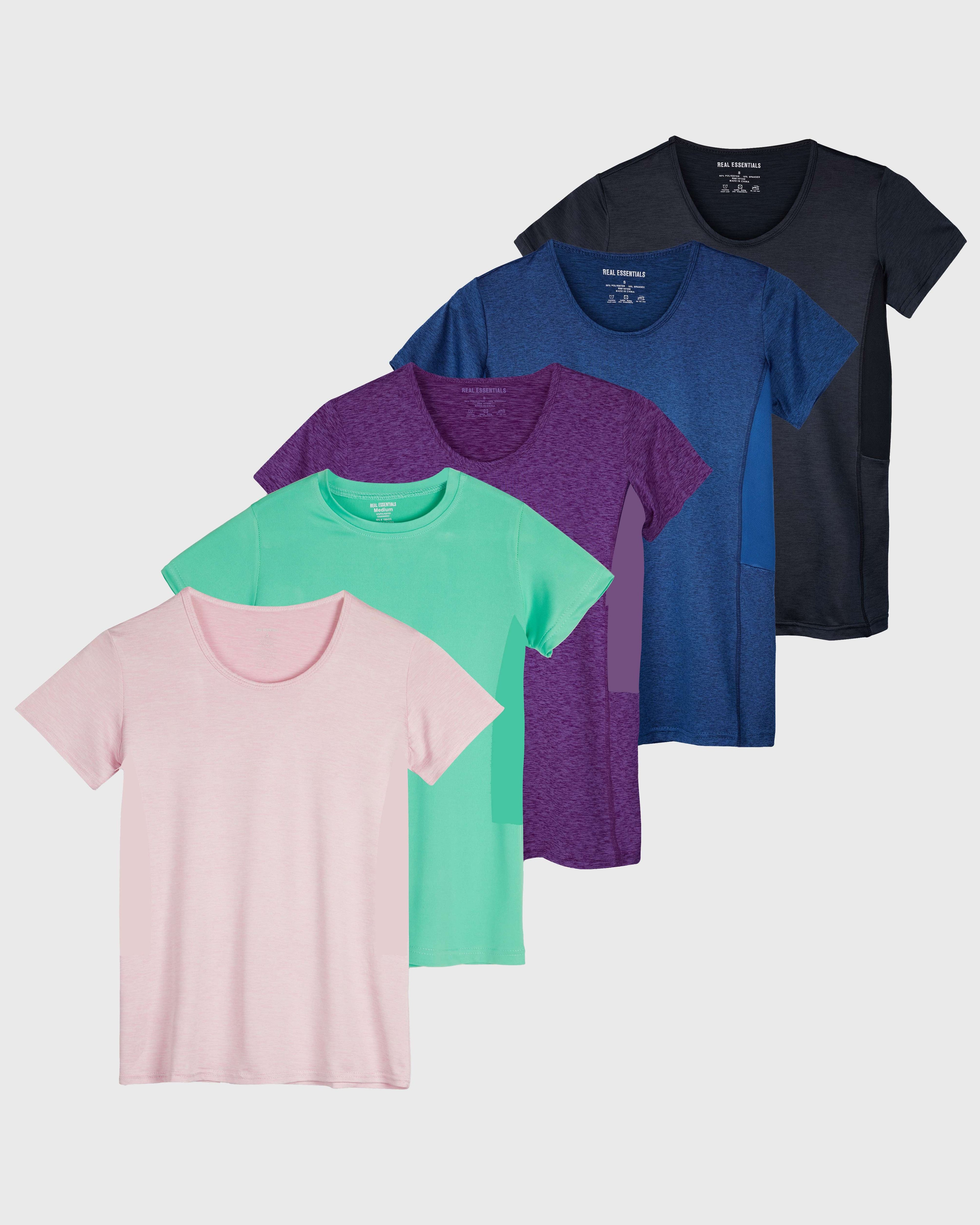 5 Pack: Womens Dry Fit Short-Sleeve Crew Neck Active T-Shirt