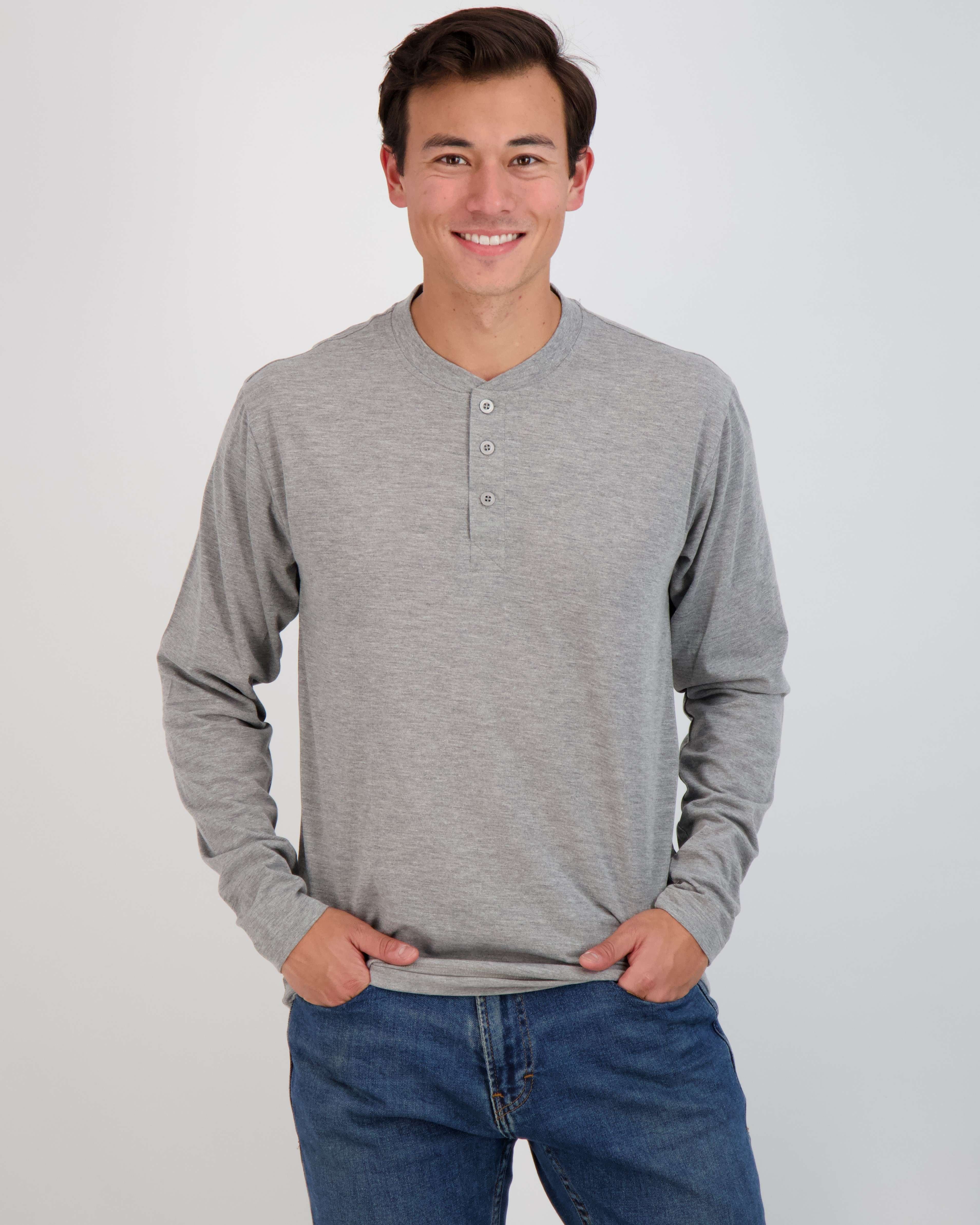 3 Pack: Mens Long Sleeve Cotton Henley T-Shirt