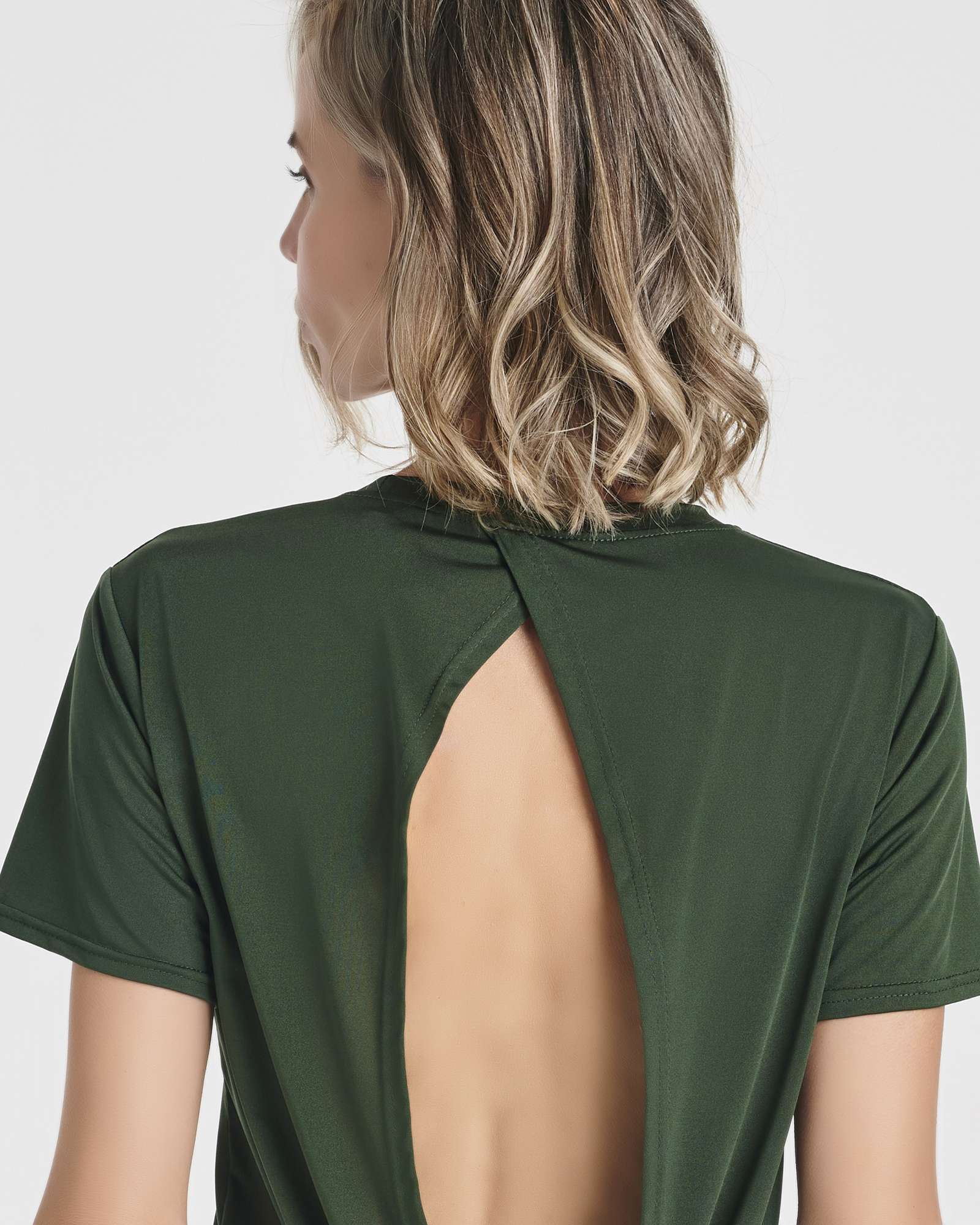 5 Pack: Women's Short Sleeve Open Back Tie Back Dry-Fit T-Shirt