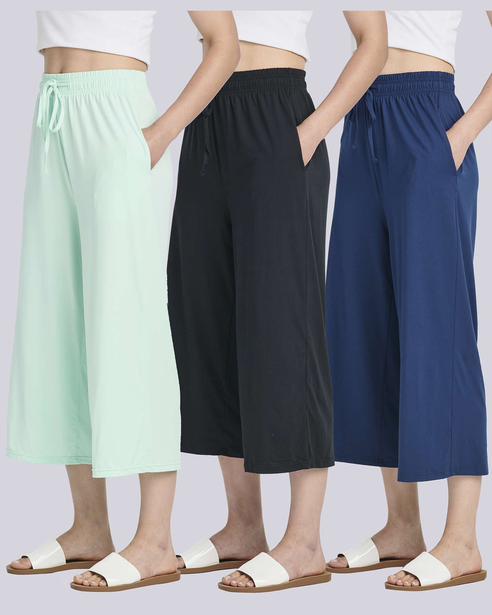 3 Pack: Women's Ultra-Soft Wide Leg Capri Pants