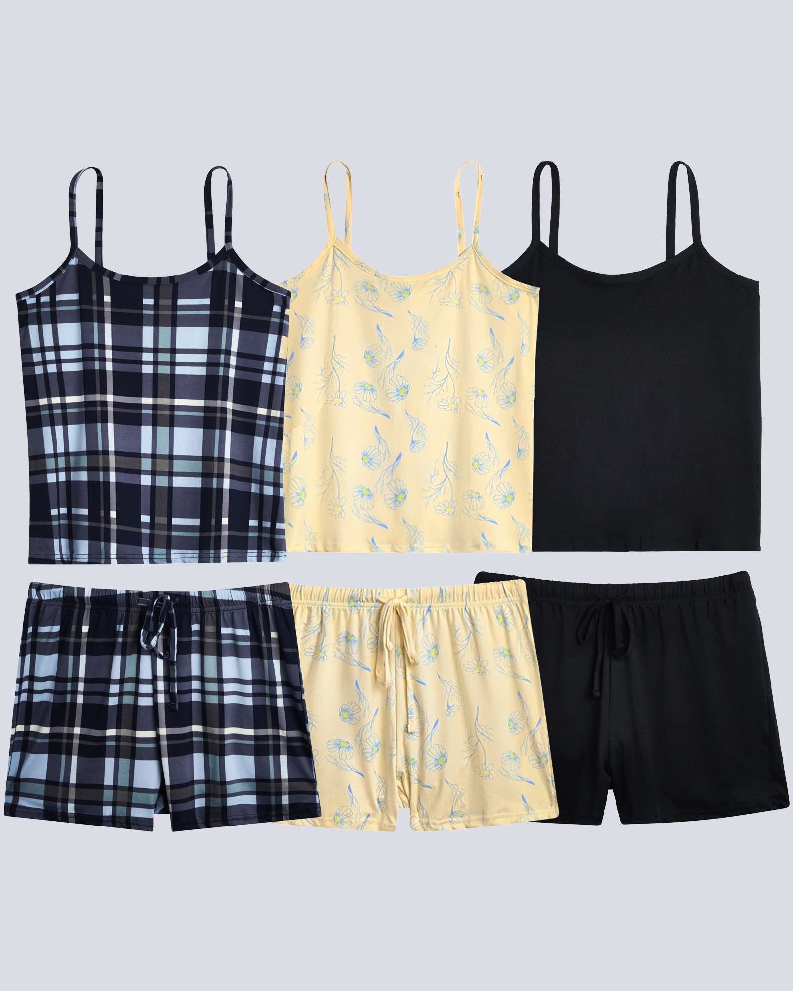 3 Pack: Women's Cami Top and Pajama Set (Available in Plus Size)