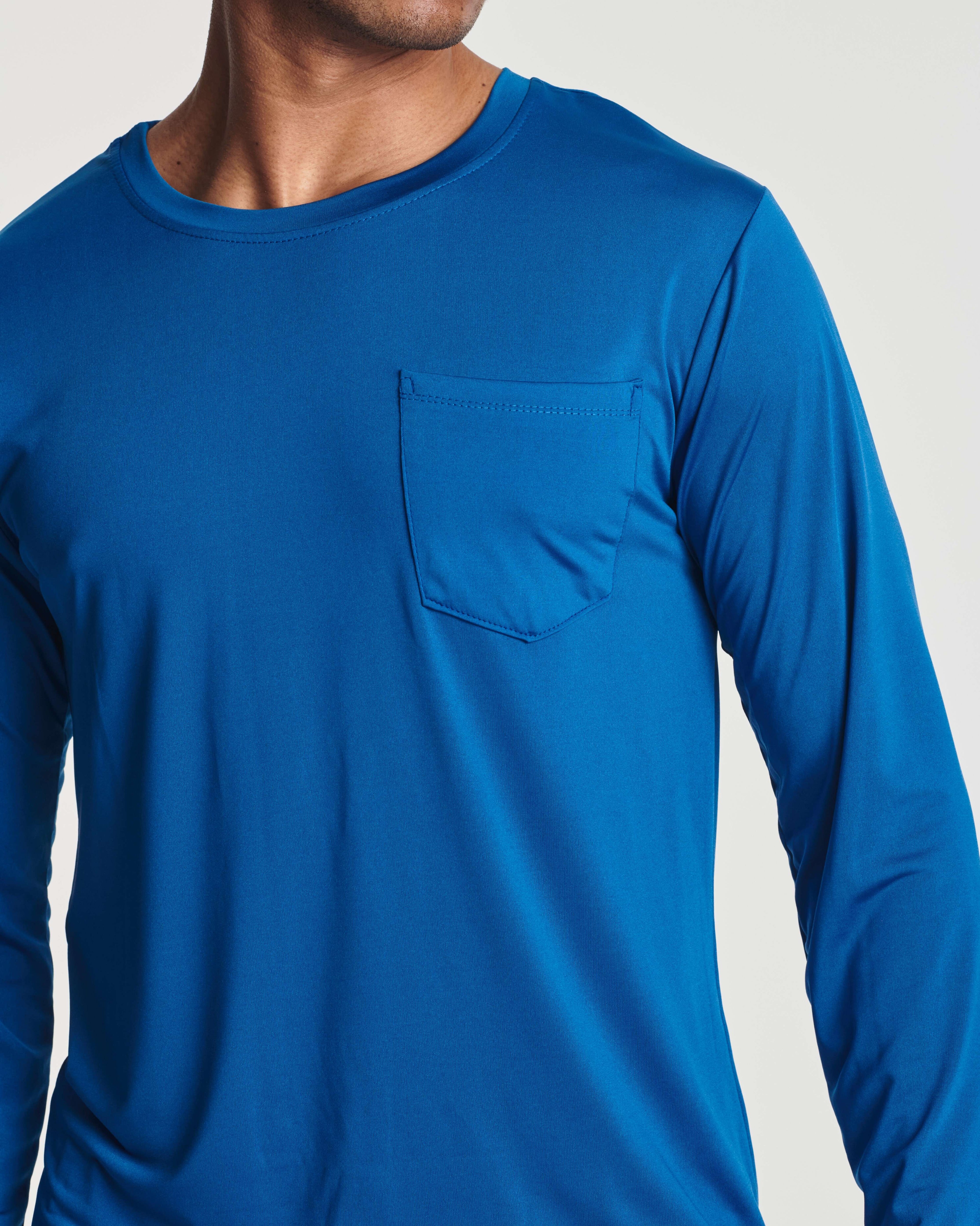 4 Pack: Mens Dry-Fit Long Sleeve Pocket Crew T-Shirt