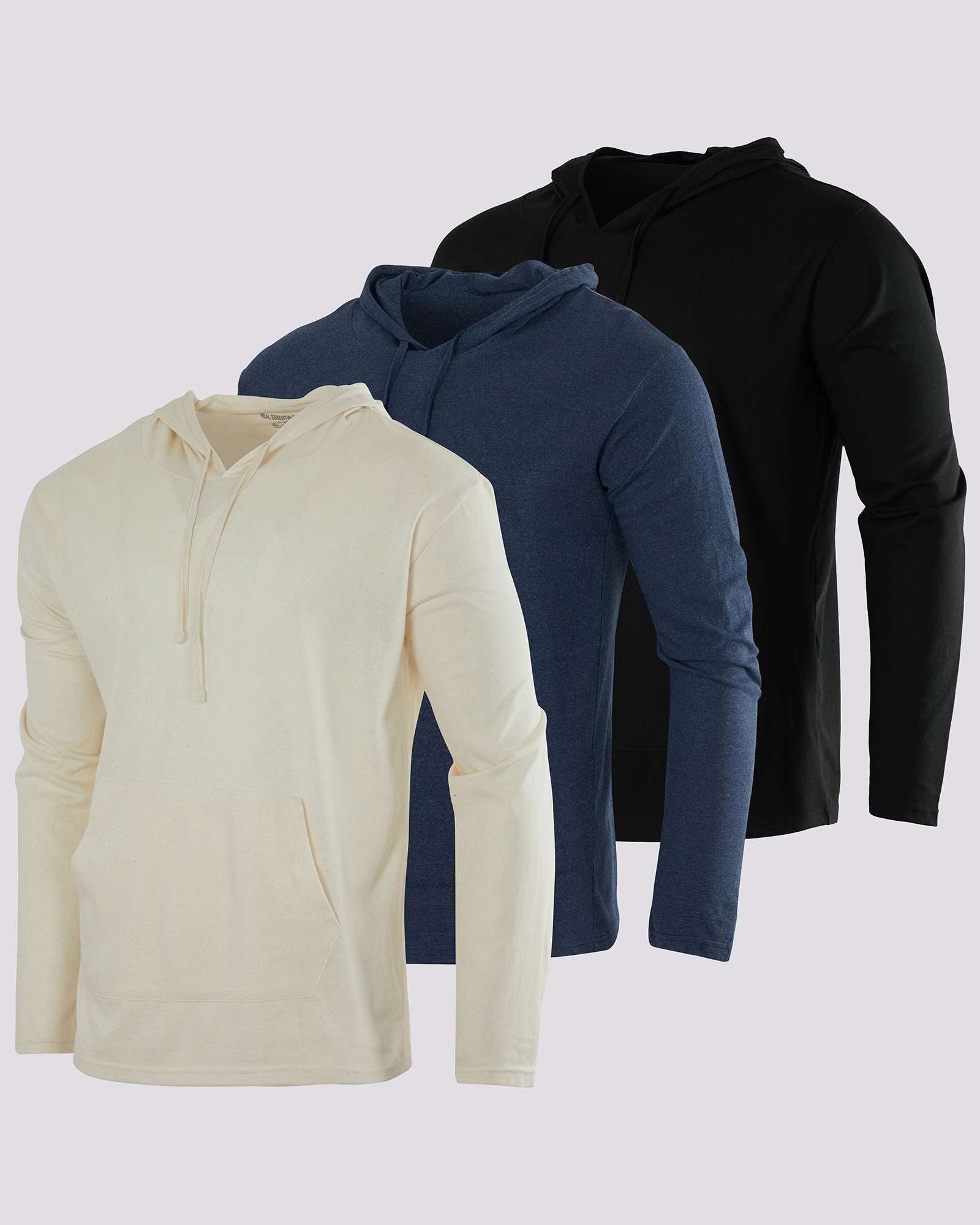 3 Pack: Mens Cotton Lightweight Pullover Hoodie
