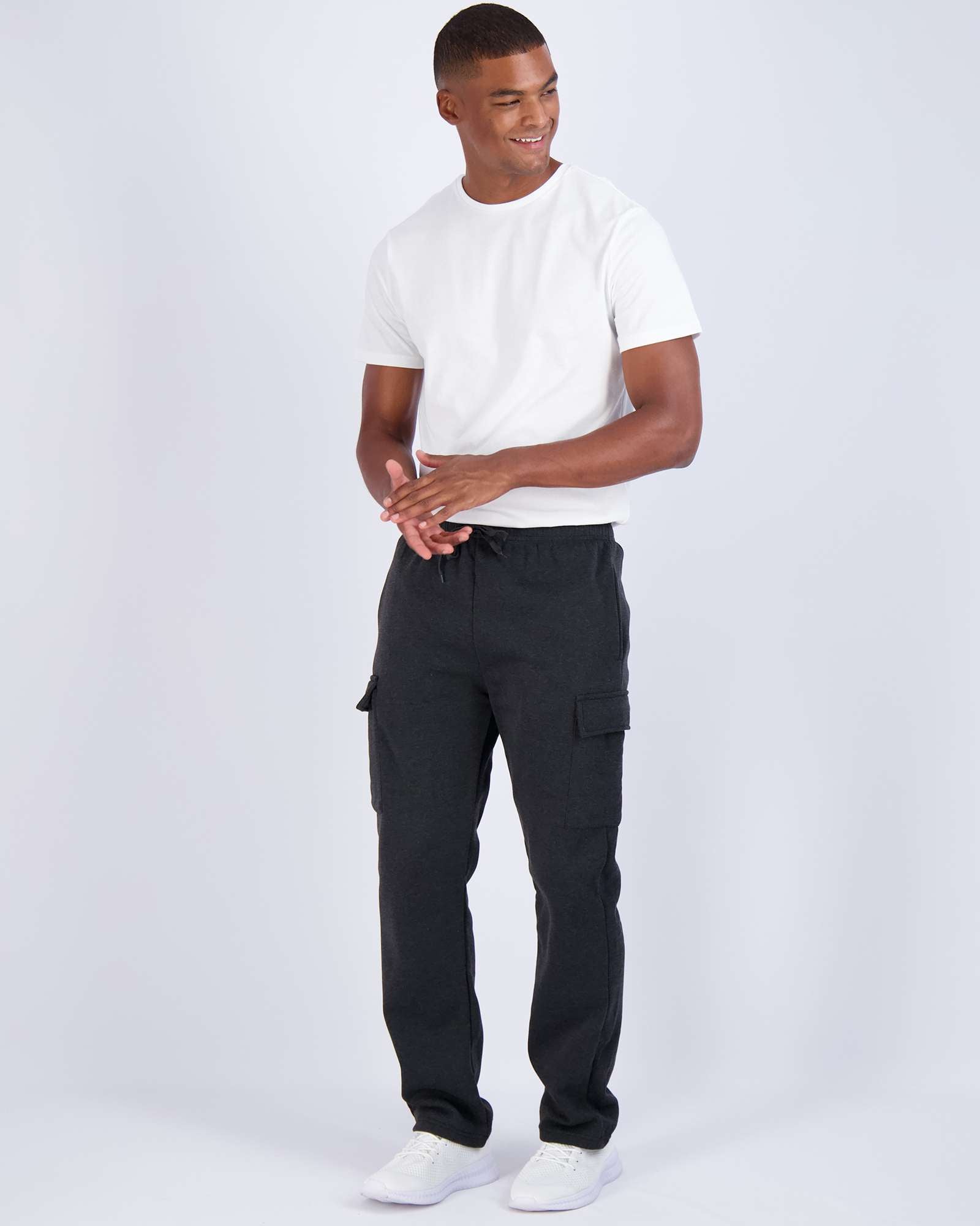3 Pack: Mens Fleece Cargo Open Bottom Sweatpants