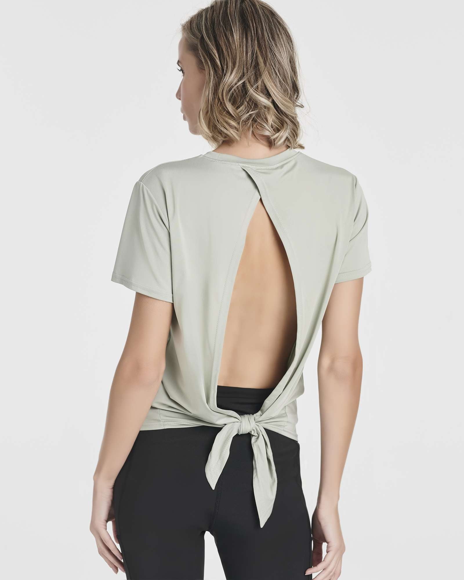 5 Pack: Women's Short Sleeve Open Back Tie Back Dry-Fit T-Shirt