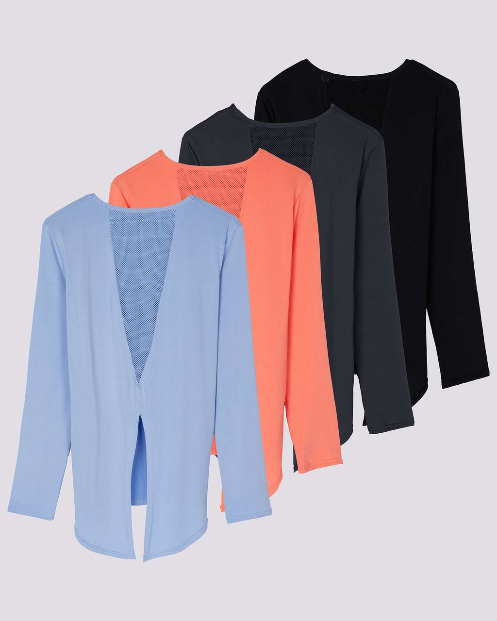 4 Pack: Women's Long-Sleeve Mesh Insert Tie Back Shirt (Available in Plus Size)