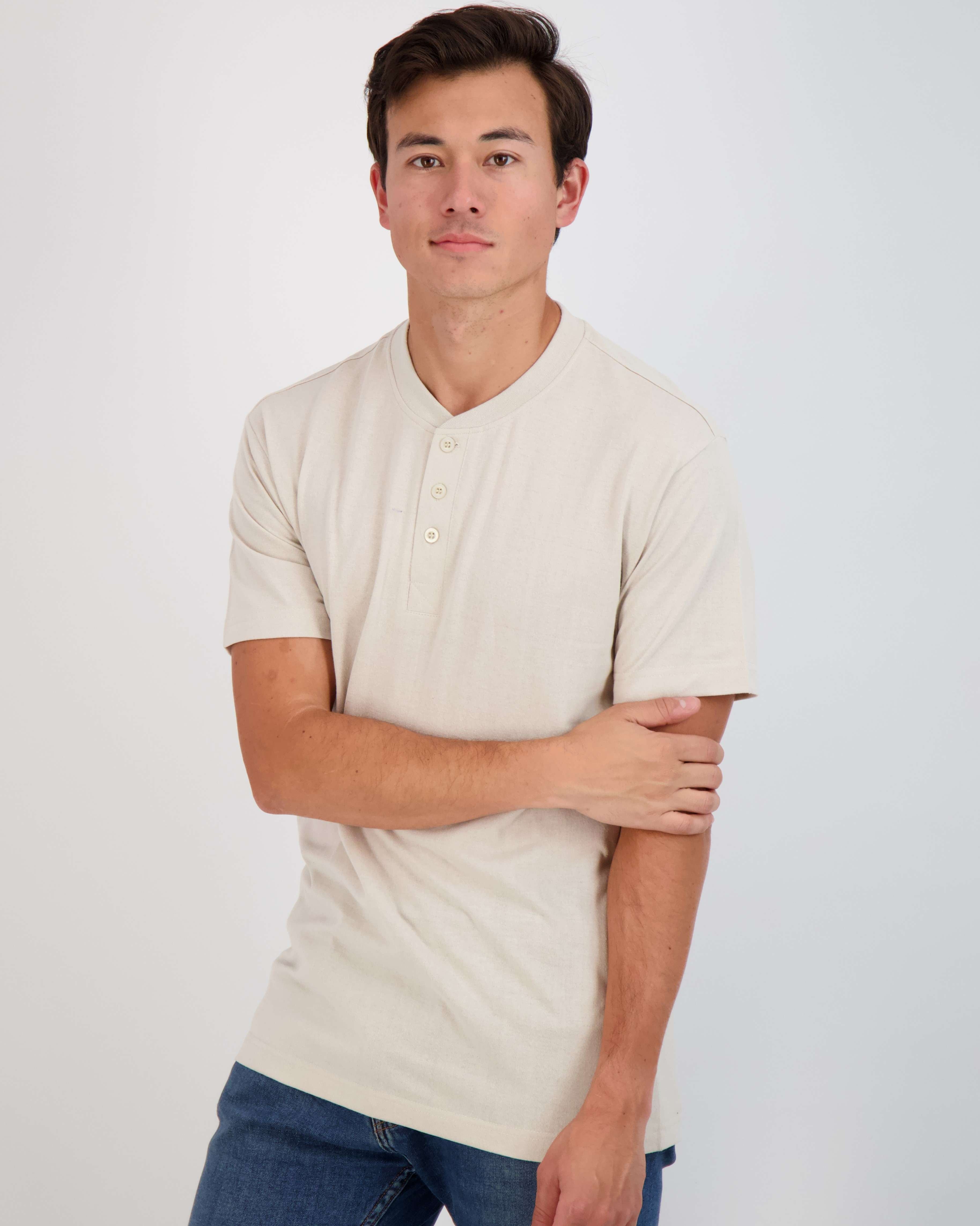 3 Pack: Mens Cotton Short Sleeve Henley T-Shirt