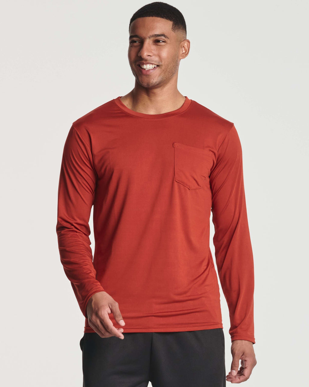 4 Pack: Mens Dry-Fit Long Sleeve Pocket Crew T-Shirt