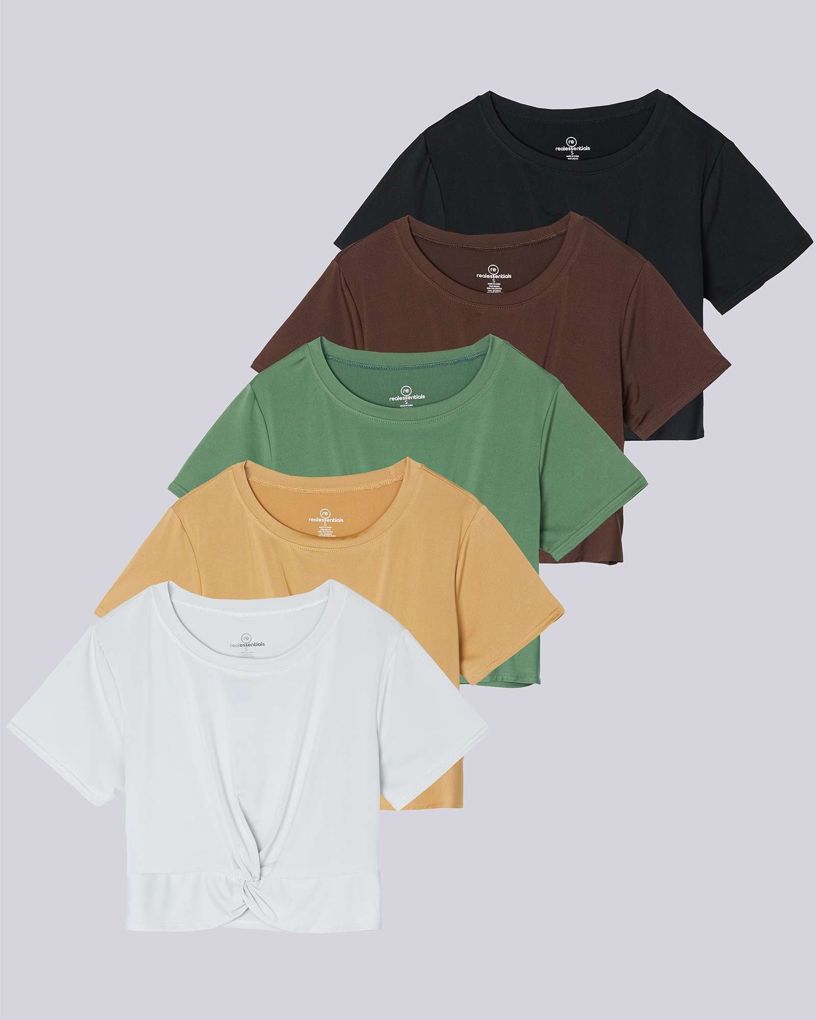 5 Pack: Women's Short Sleeve Twist Front Crop Top