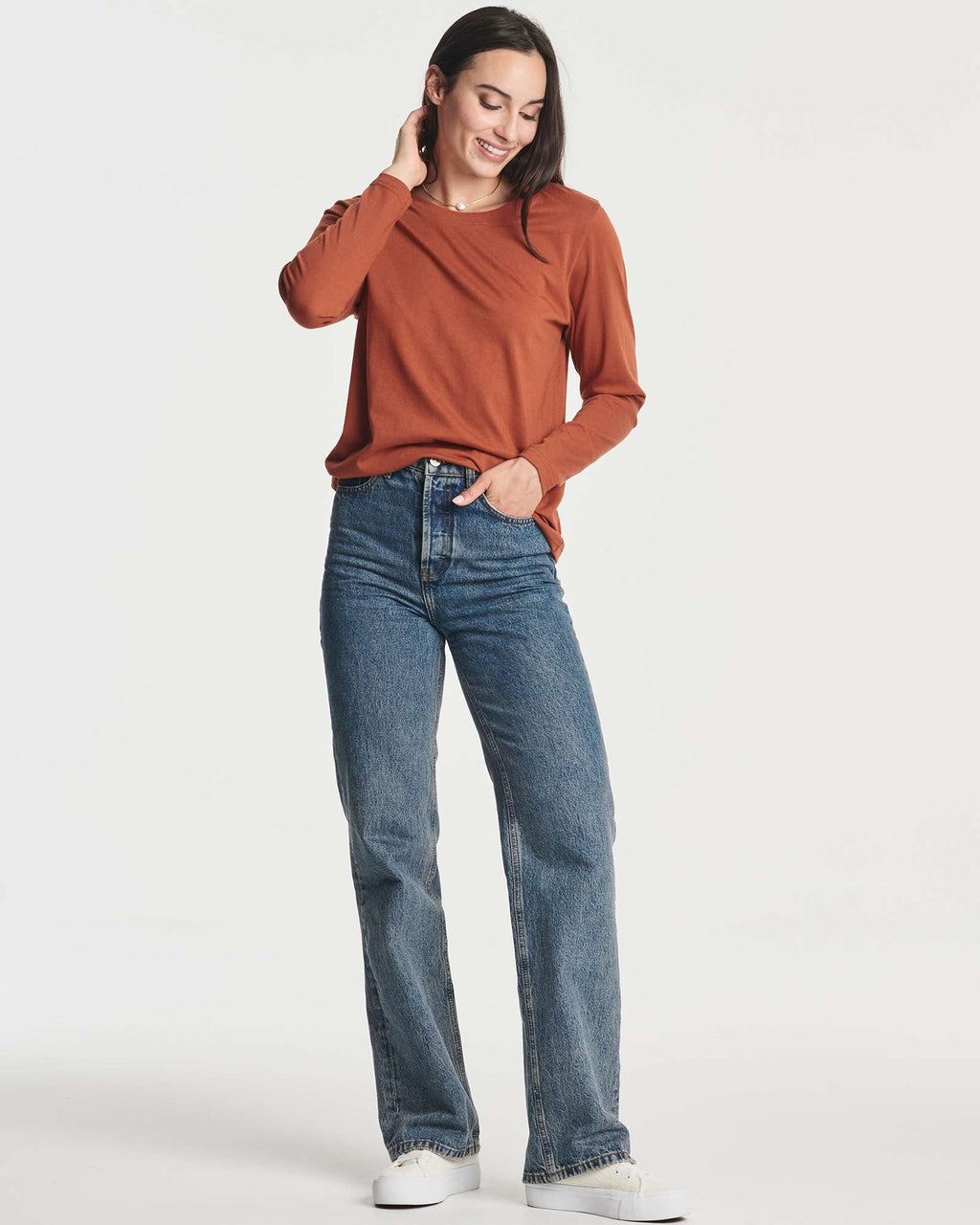 4 Pack: Women's Cotton Classic-Fit Long-Sleeve Crewneck T-Shirt (Available in Plus Size)