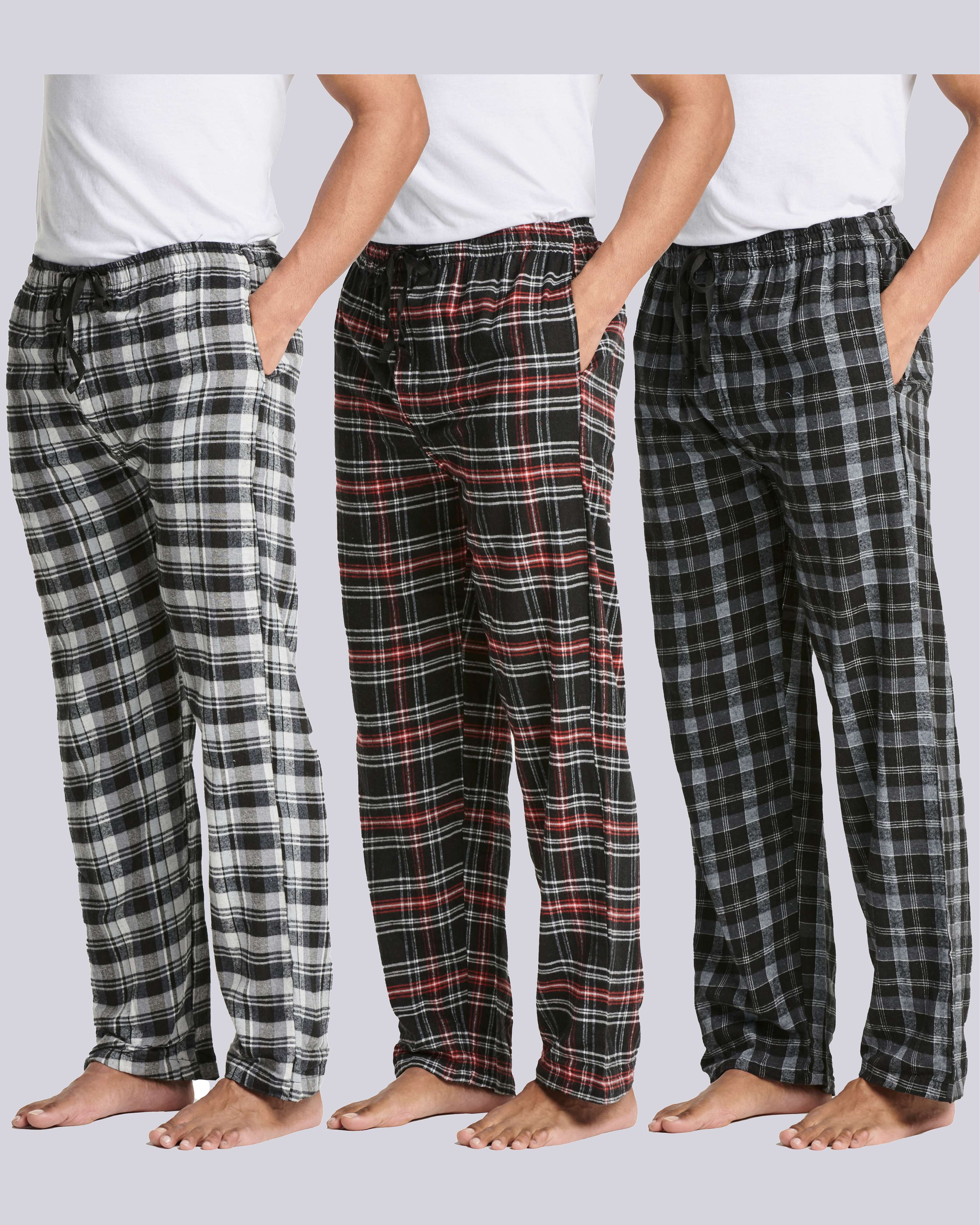 3 Pack: Mens Flannel Plaid Pajama Pants
