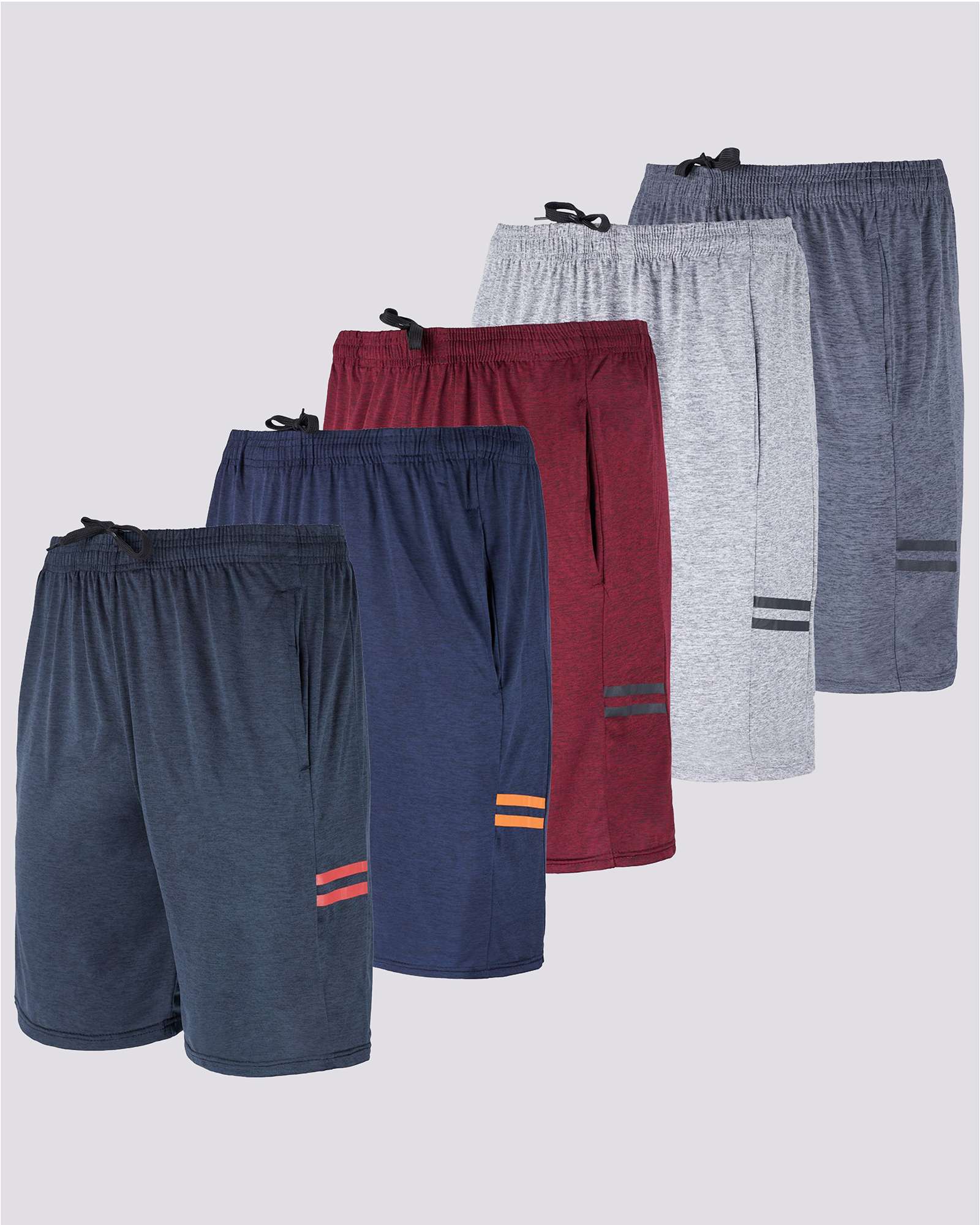 5 Pack: Mens Dry-Fit Active Performance Shorts