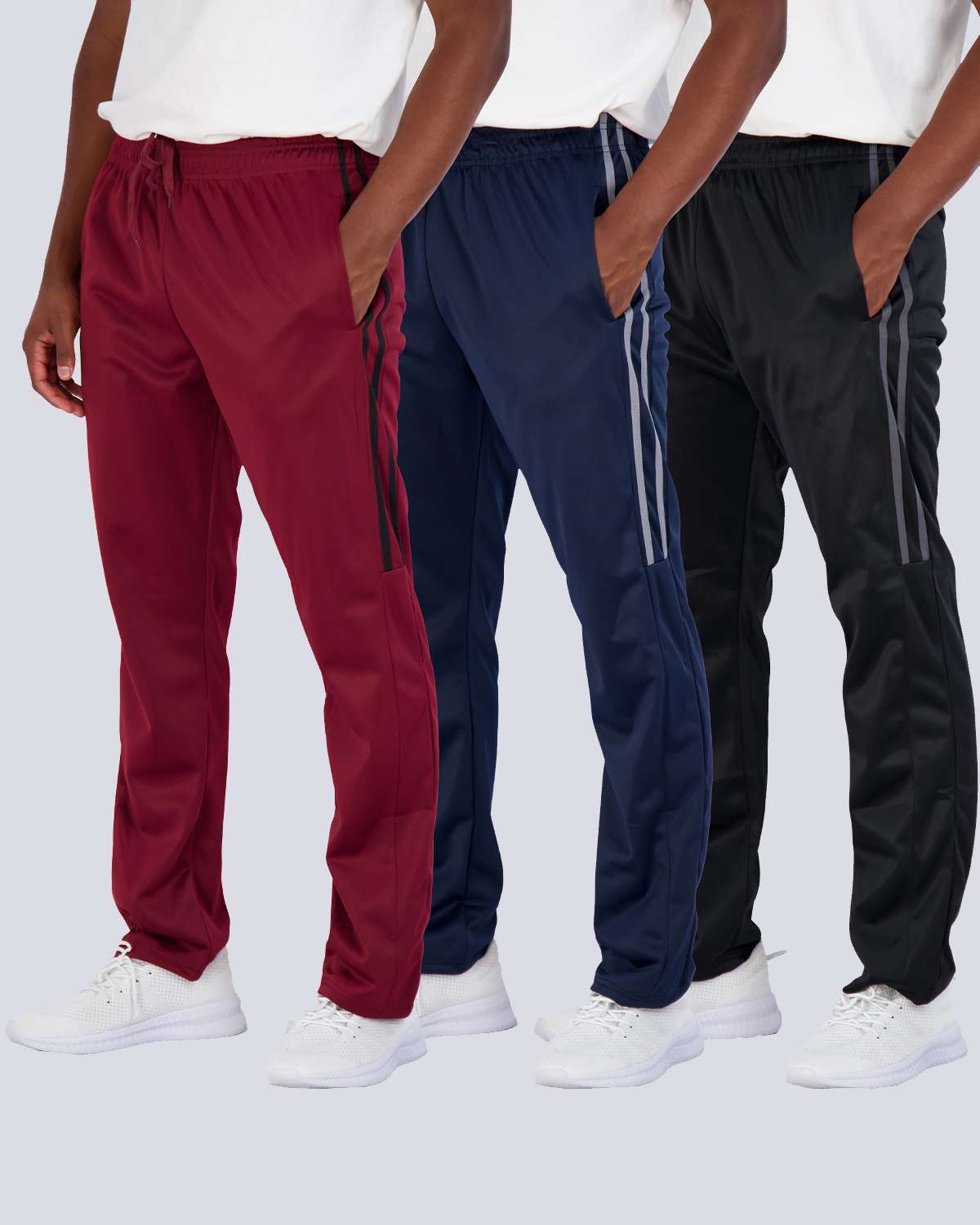 3 Pack: Mens Active Athletic Casual Tricot Open Bottom Sweatpants with Pockets (Available in Big & Tall)