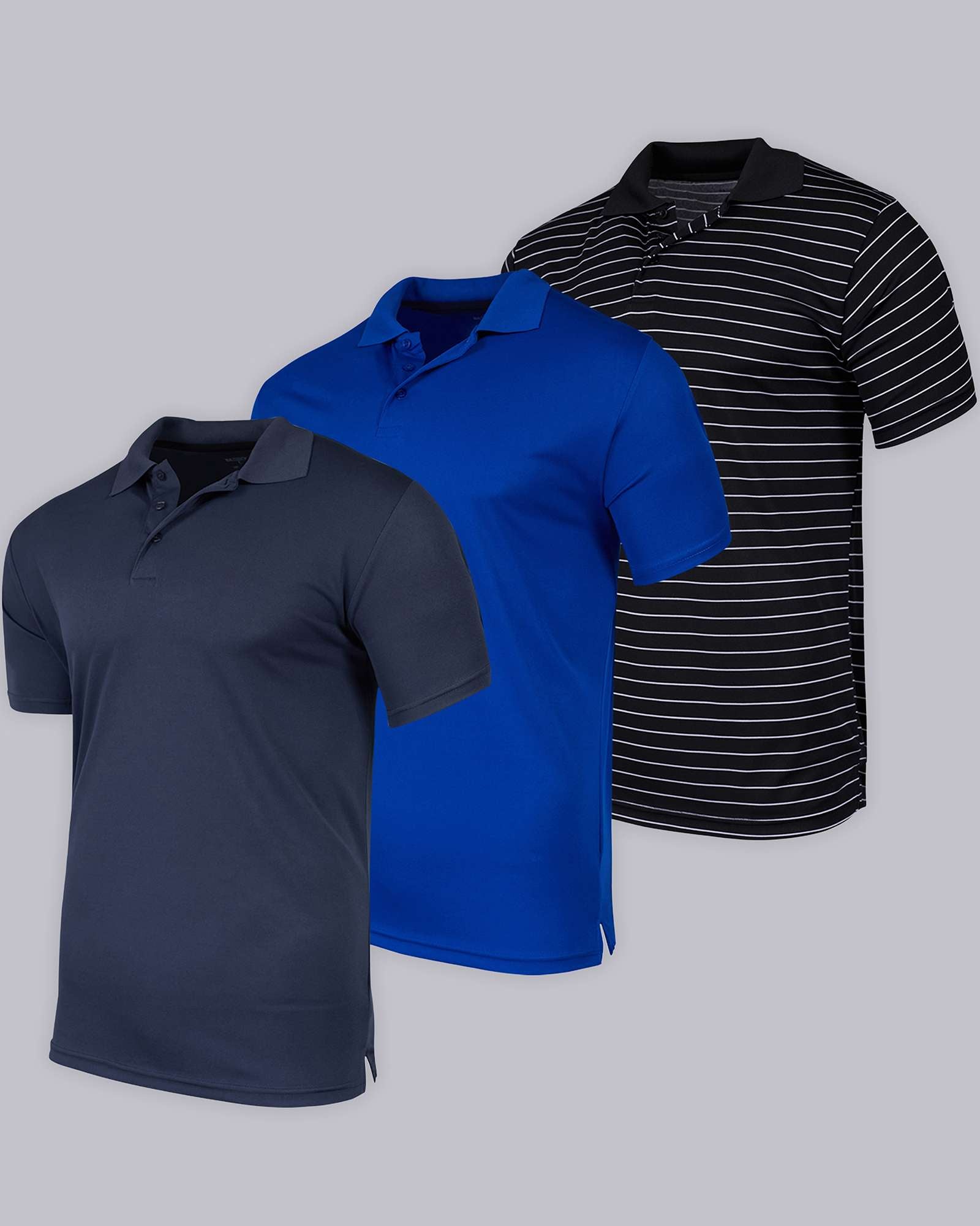 3 Pack: Mens Quick-Dry Short Sleeve Performance Polo Shirt
