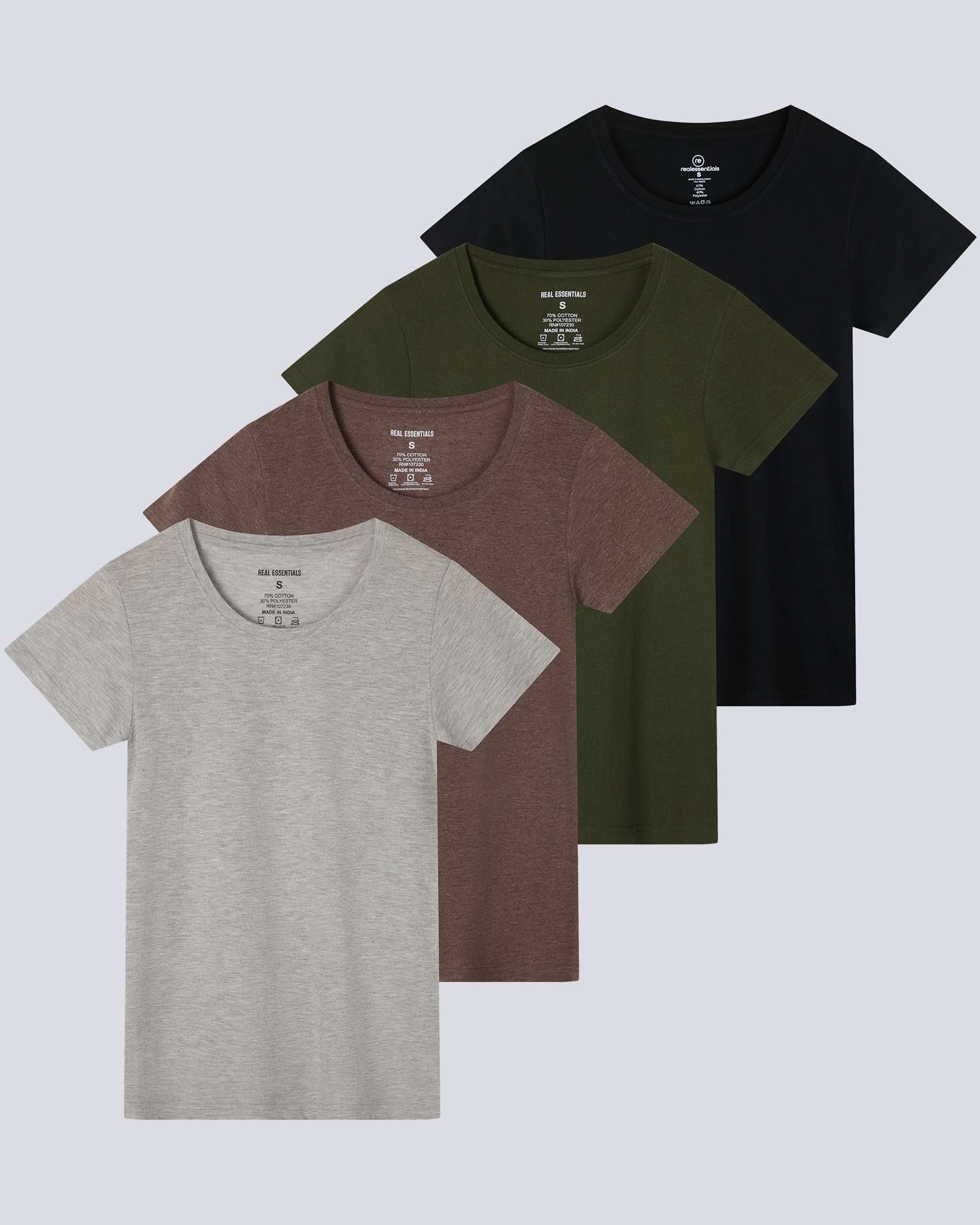 4 Pack: Womens Classic-Fit Cotton Short-Sleeve Scoop Neck T-Shirt