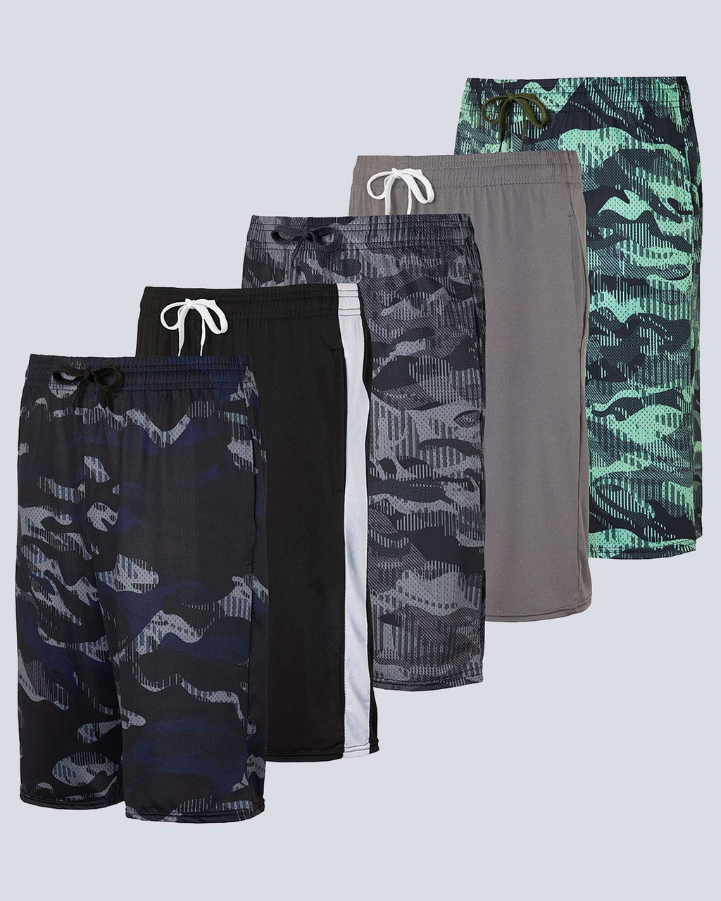 5 Pack: Boys Printed Dry Fit Active Shorts