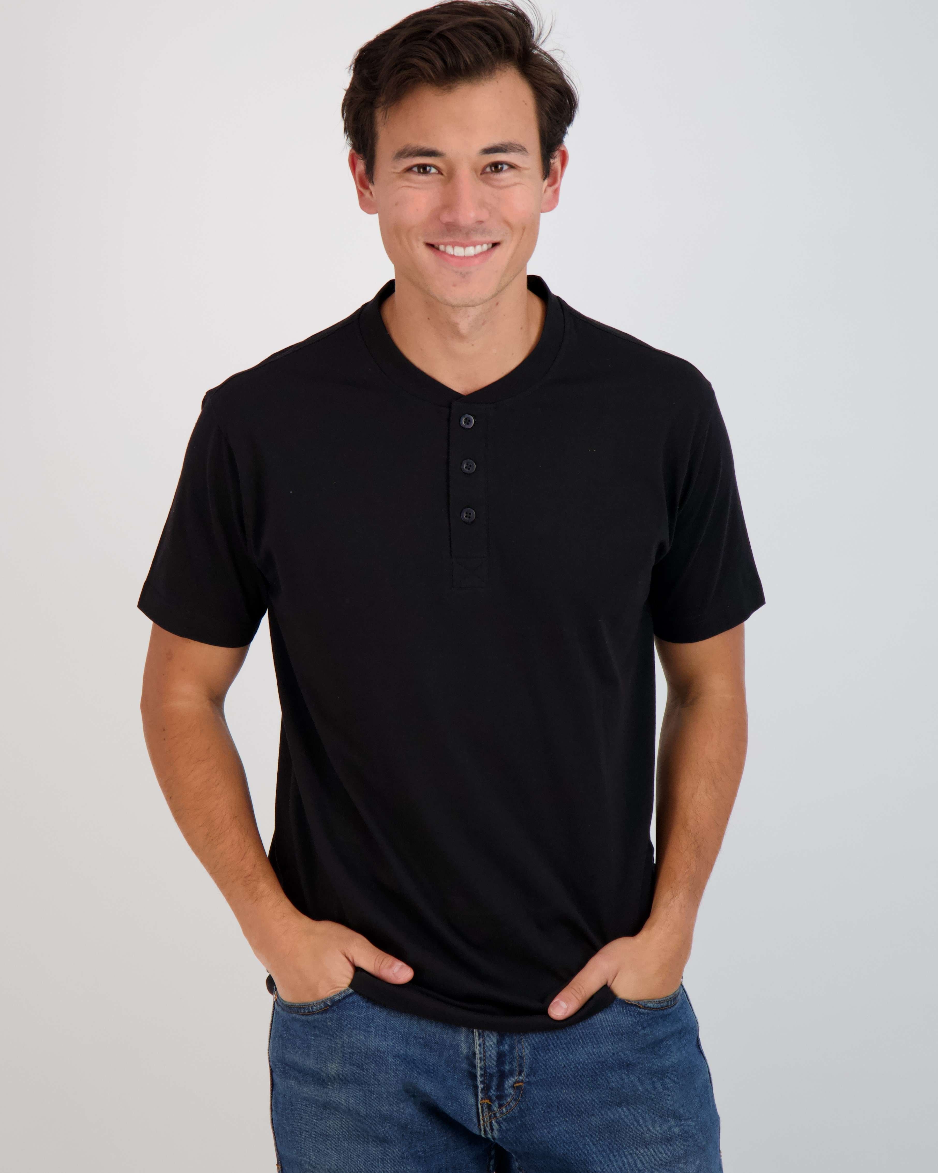 3 Pack: Mens Cotton Short Sleeve Henley T-Shirt