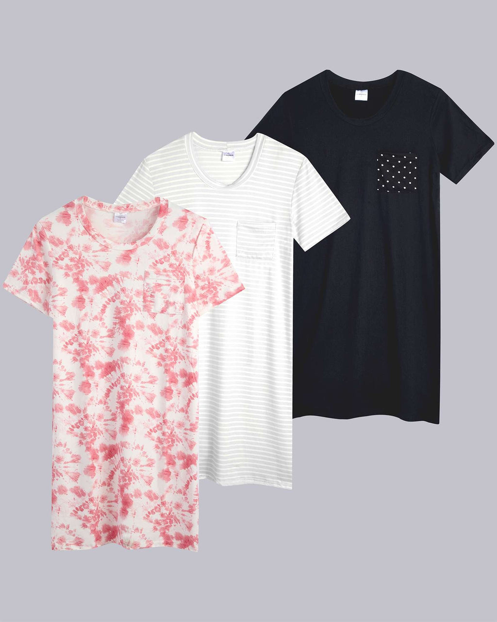 3 Pack: Womens Short-Sleeve Ultra-Soft Nightshirt Sleep Dress