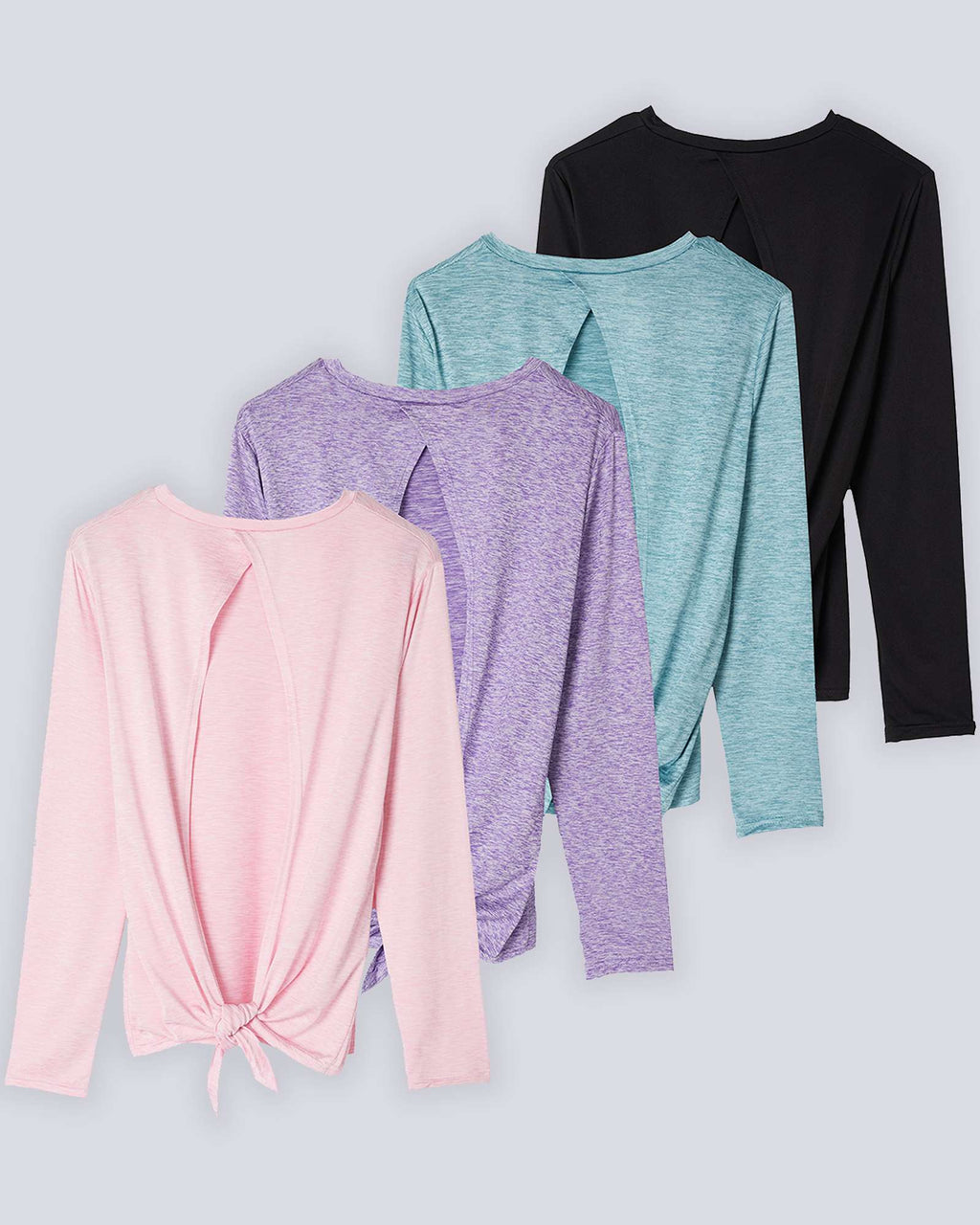 4 Pack: Women's Long-Sleeve Tie Back T-Shirt (Available in Plus Size)