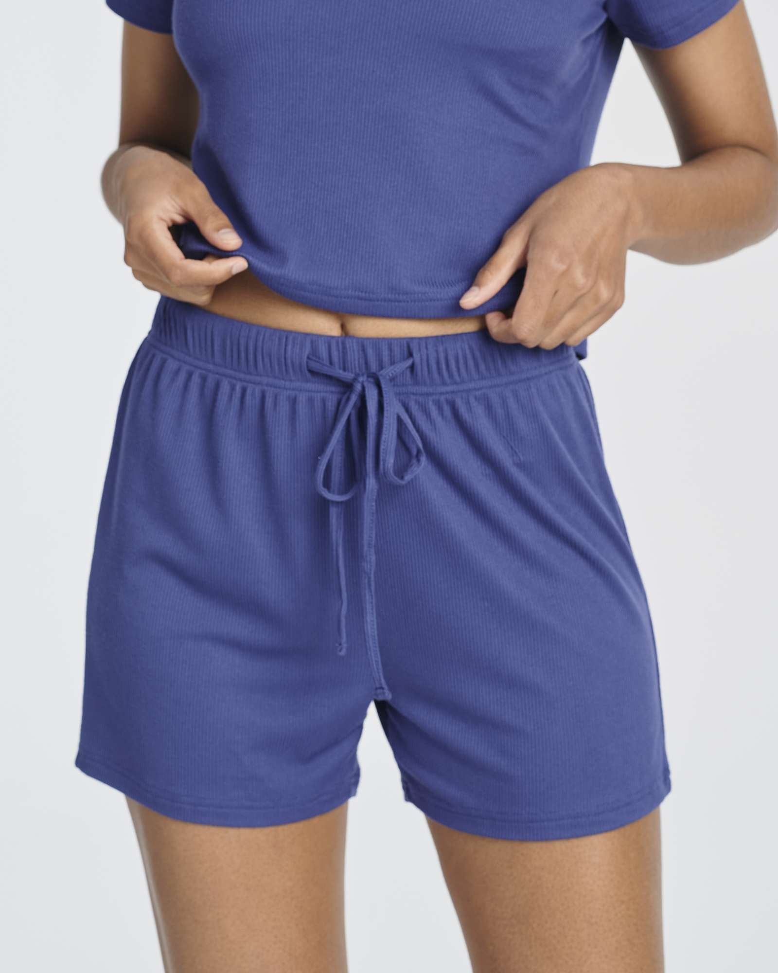 2 Pack: Women's Soft Ribbed Knit Crop Top & Short Set