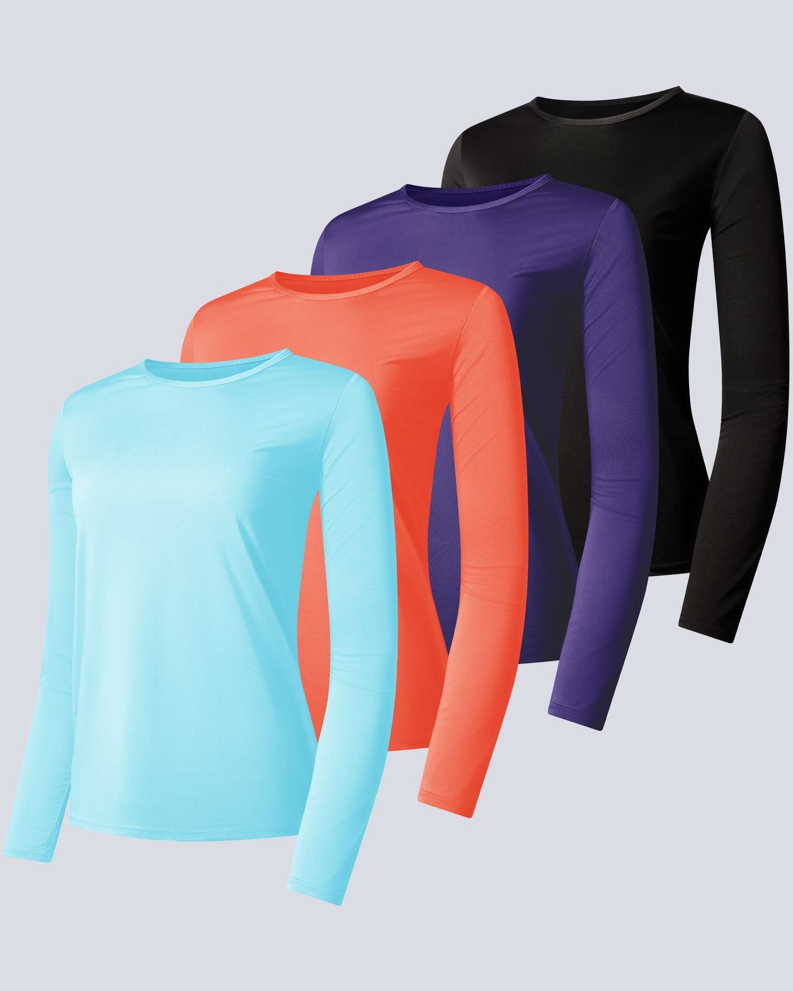 4 Pack: Womens Plus Dry-Fit Active Long-Sleeve T-Shirt