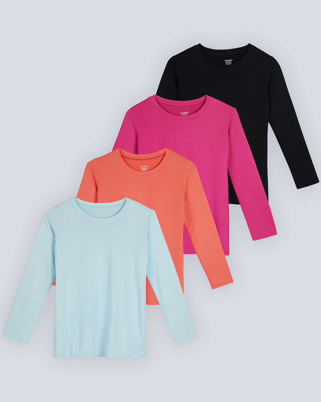 4 Pack: Girls Dry-Fit Long Sleeve Active Crew Neck T-Shirt