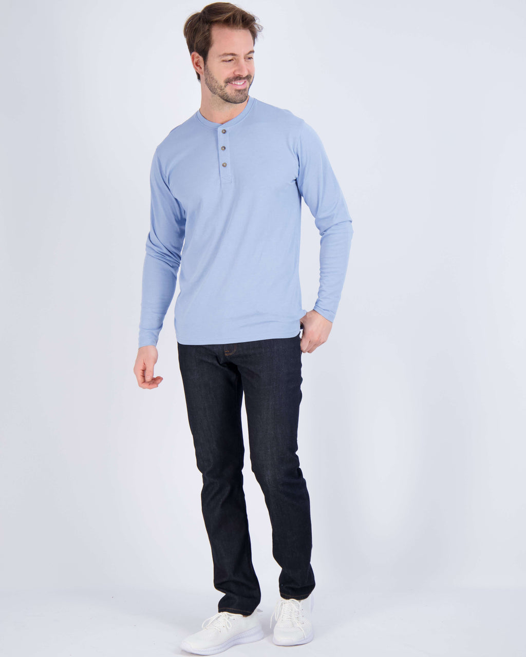 3 Pack: Mens Long Sleeve Cotton Henley T-Shirt