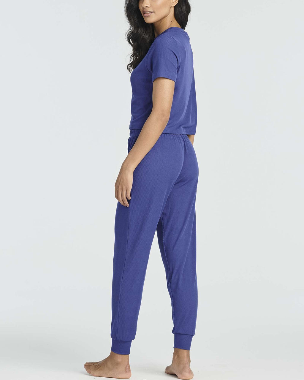 2 Pack: Women's Ribbed Knit Cropped Top with Jogger Sweatpants