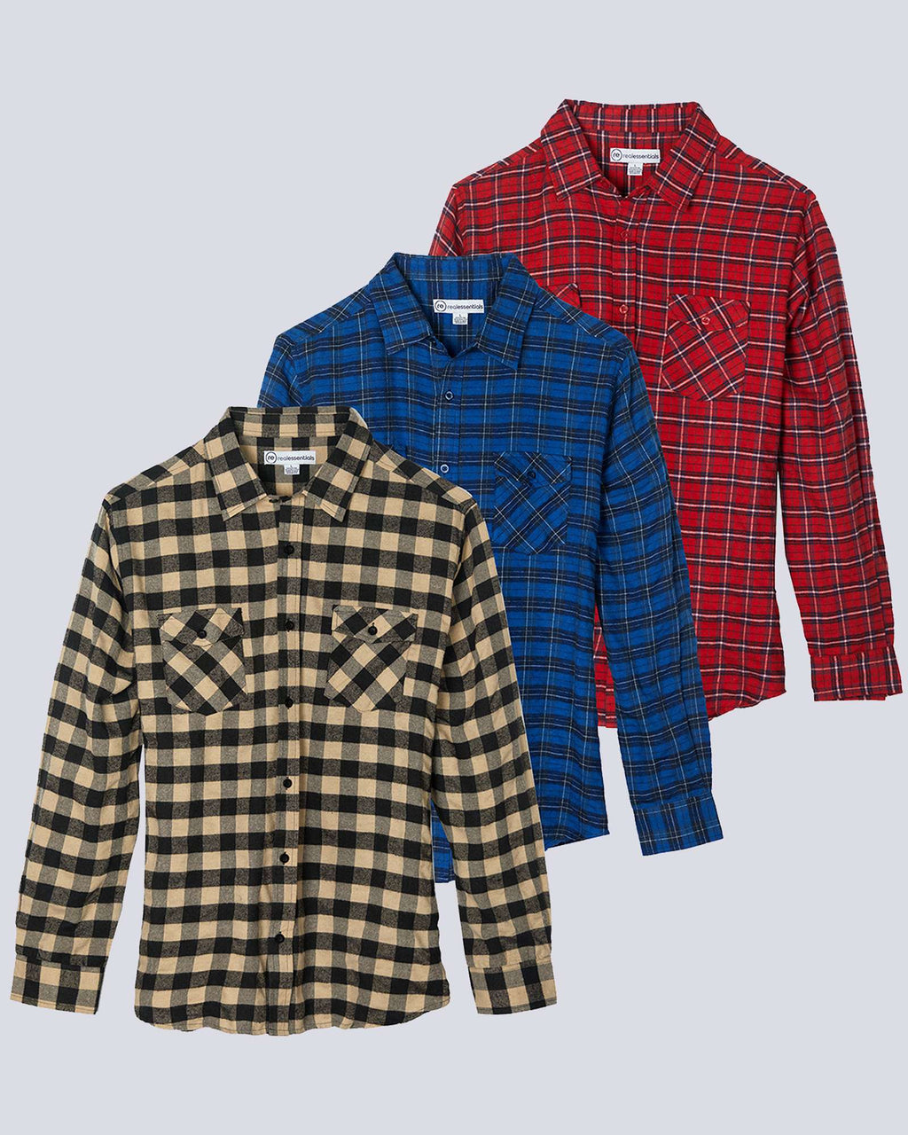 3 Pack: Men's Long-Sleeve Flannel Shirt