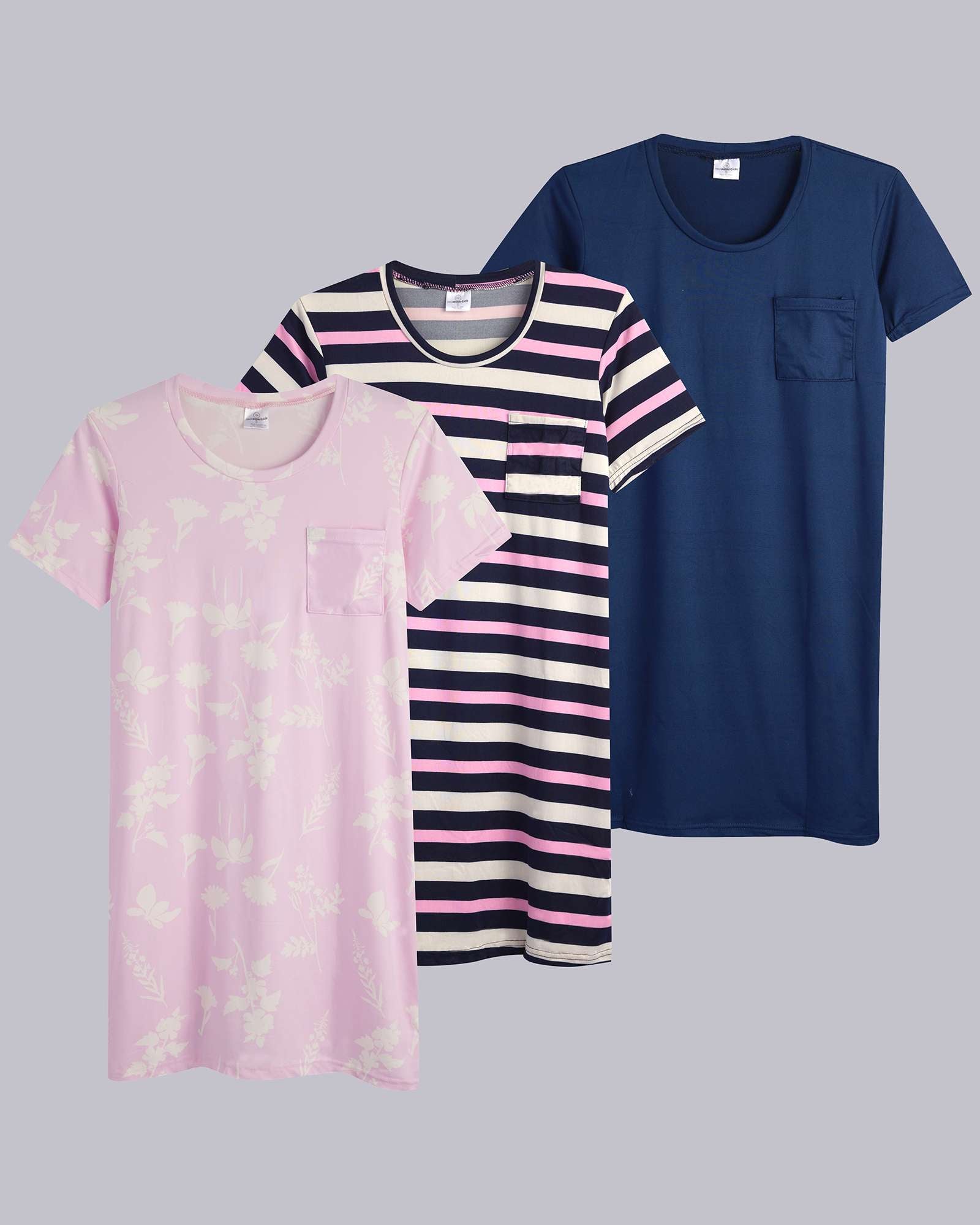 3 Pack: Womens Short-Sleeve Ultra-Soft Nightshirt Sleep Dress