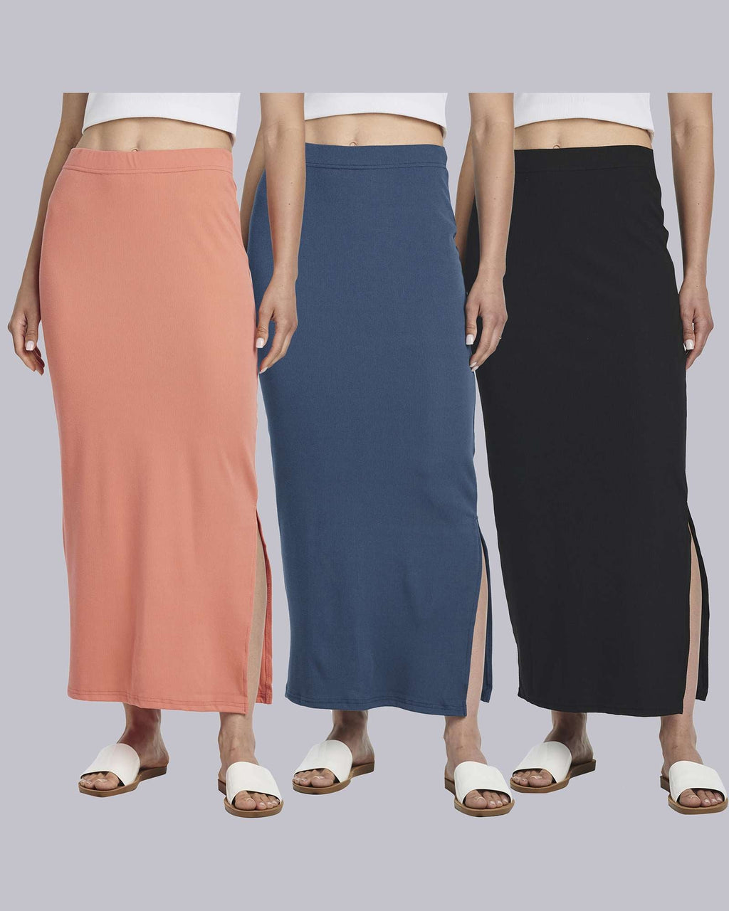 3 Pack: Women's Ribbed High Waisted Maxi Skirt