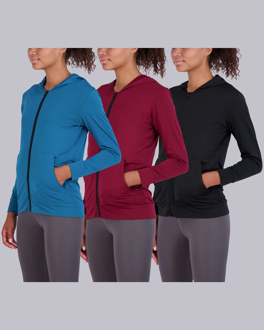 3 Pack: Womens Dry-Fit Active Full Zip-Up Hoodie Jacket