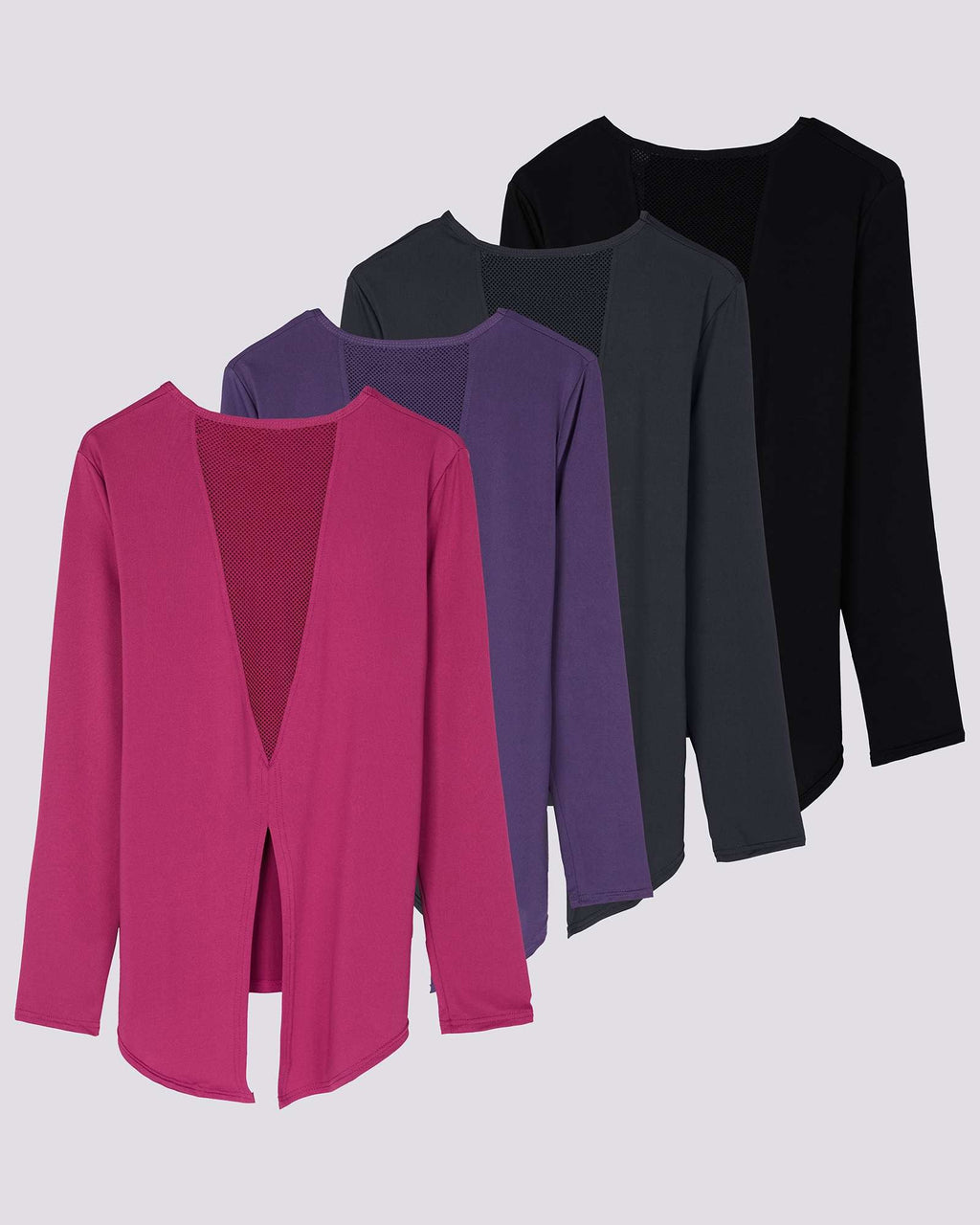 4 Pack: Women's Long-Sleeve Mesh Insert Tie Back Shirt (Available in Plus Size)