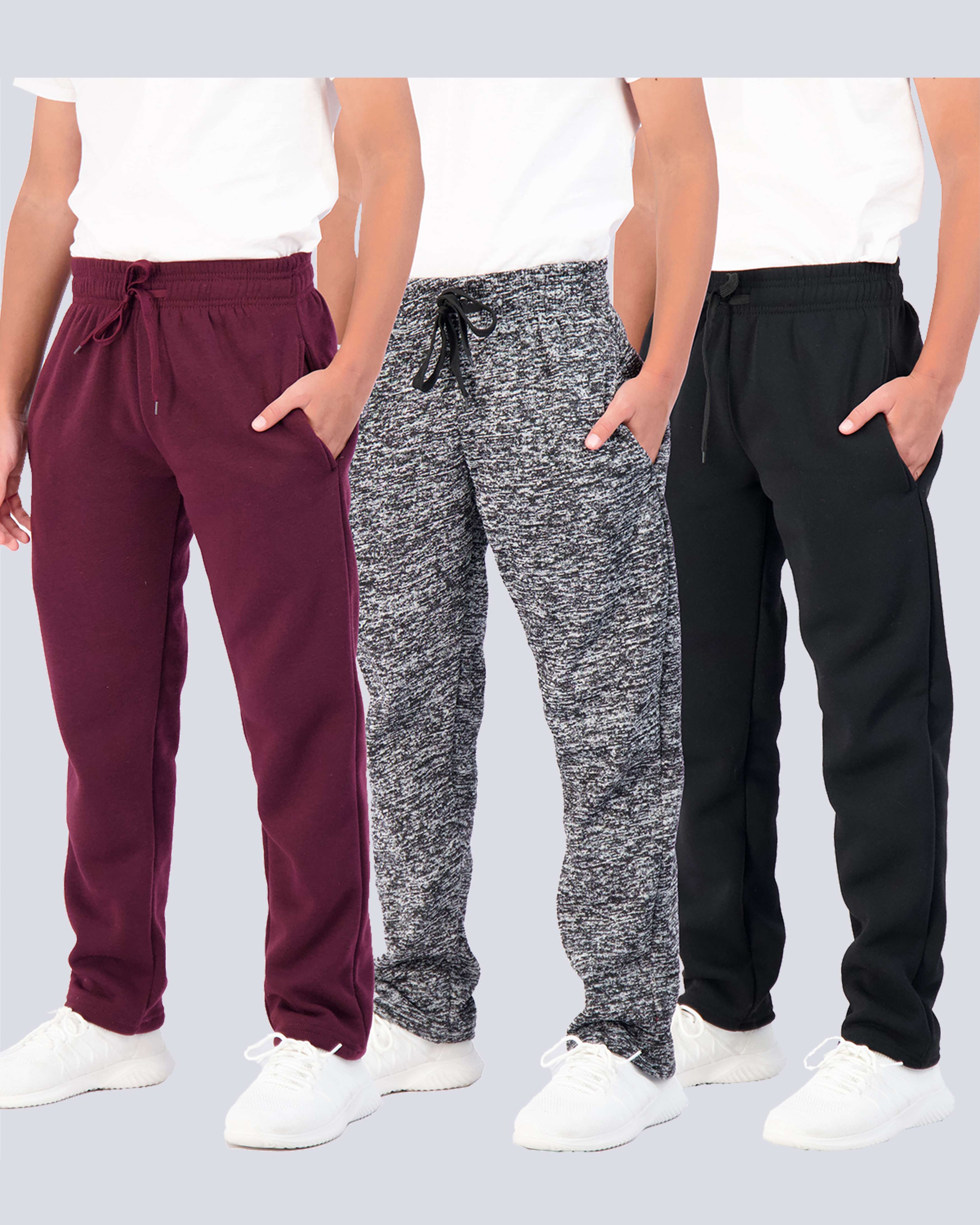 3 Pack: Boys Fleece Open Bottom Sweatpants